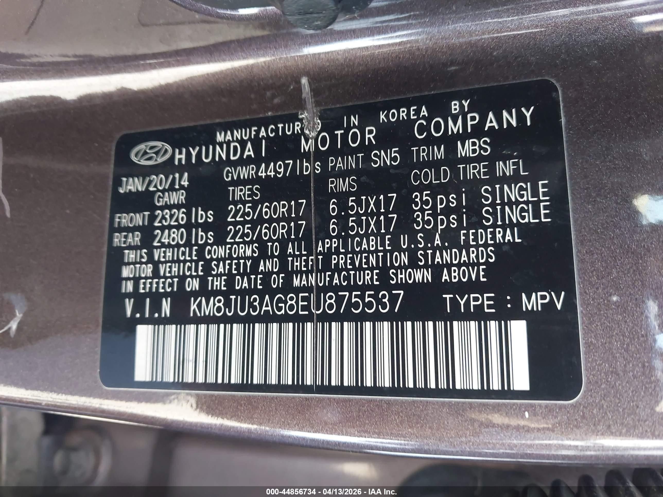 2014 Hyundai Tucson Se Brown vin: KM8JU3AG8EU875537