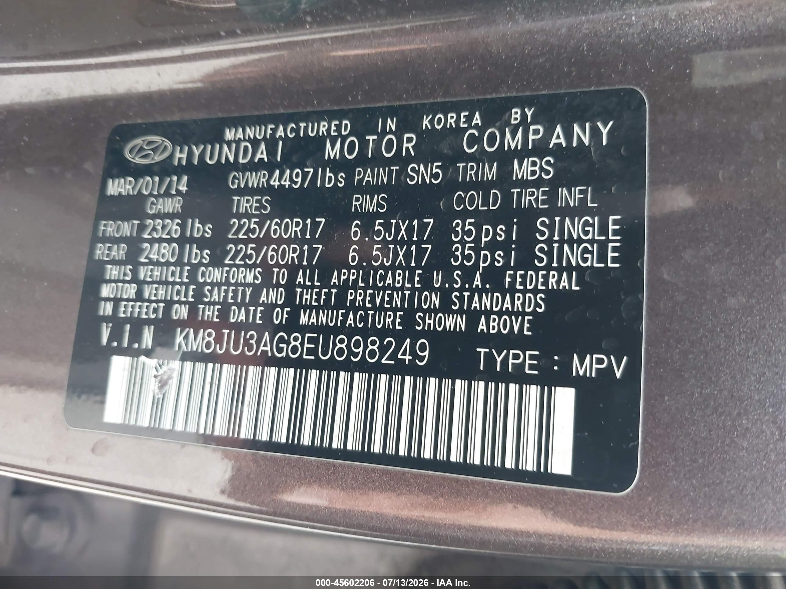 2014 Hyundai Tucson Se Коричневый vin: KM8JU3AG8EU898249