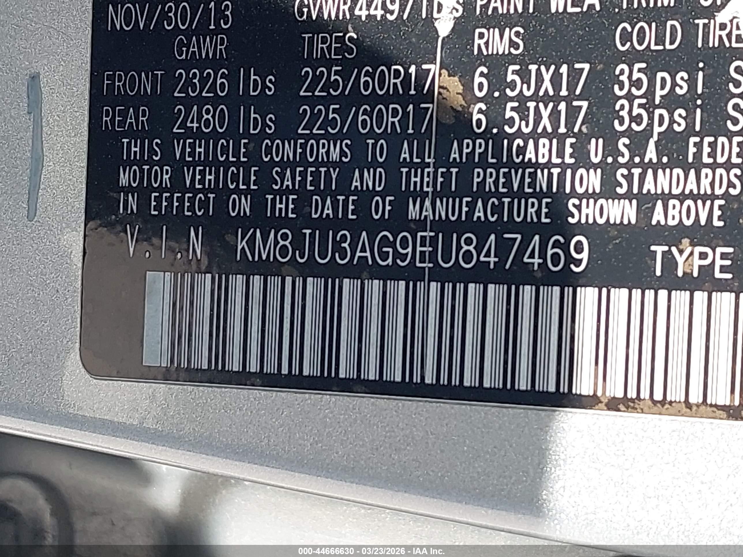 2014 Hyundai Tucson Se Серый vin: KM8JU3AG9EU847469