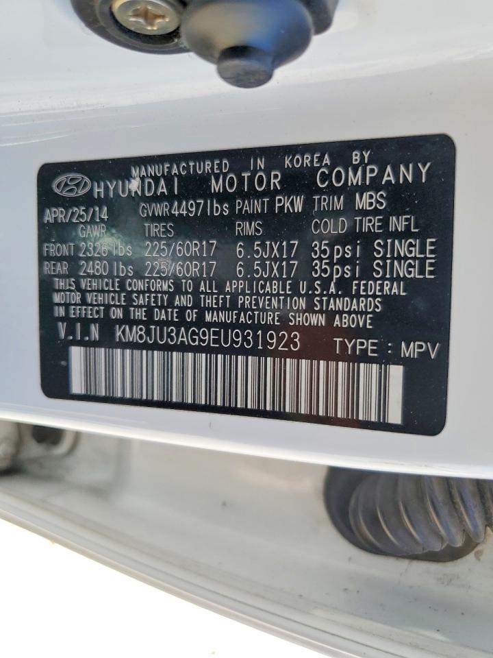 2014 Hyundai Tucson White vin: KM8JU3AG9EU931923