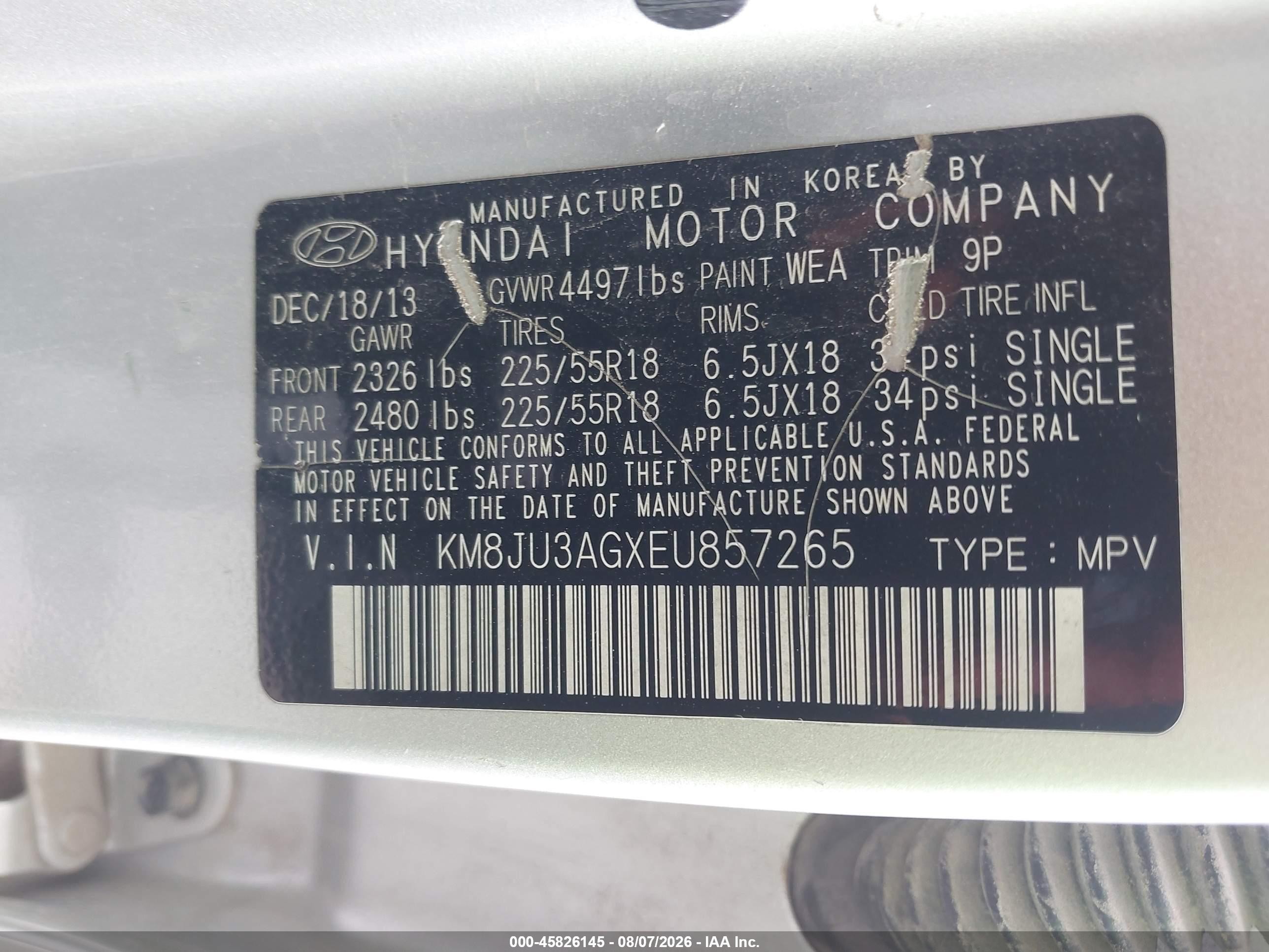 2014 Hyundai Tucson Limited Silver vin: KM8JU3AGXEU857265