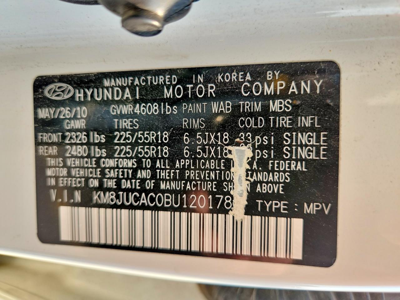 2011 Hyundai Tucson Limited White vin: KM8JUCAC0BU120178