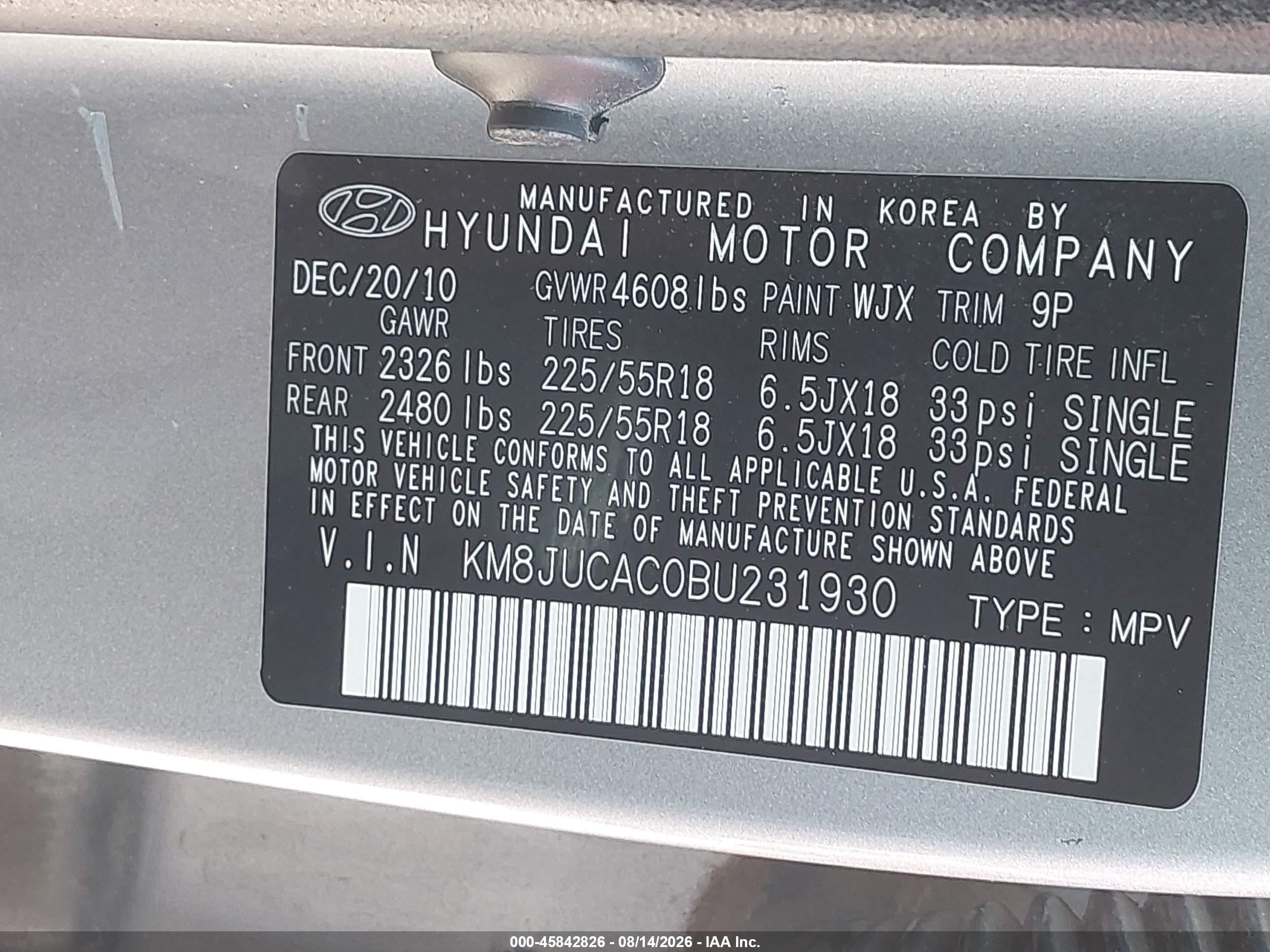 2011 Hyundai Tucson Limited Silver vin: KM8JUCAC0BU231930