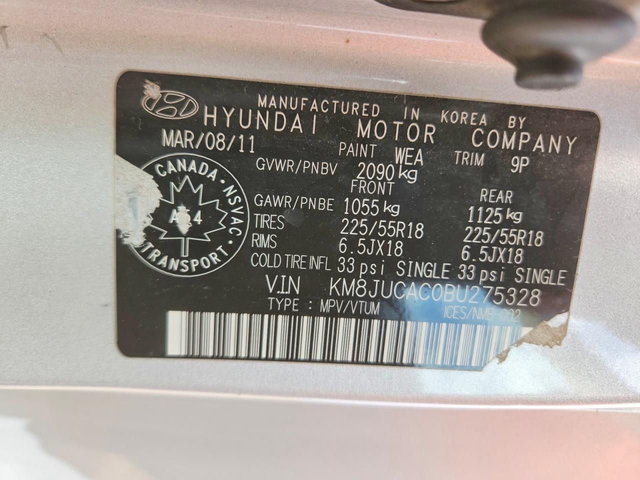 2011 Hyundai Tucson Gls Серебряный vin: KM8JUCAC0BU275328