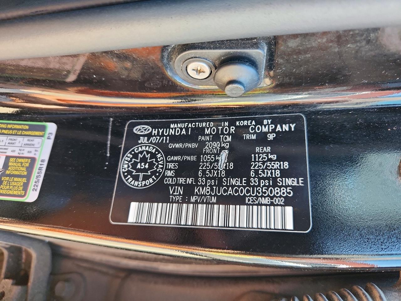 2012 Hyundai Tucson Gls Black vin: KM8JUCAC0CU350885