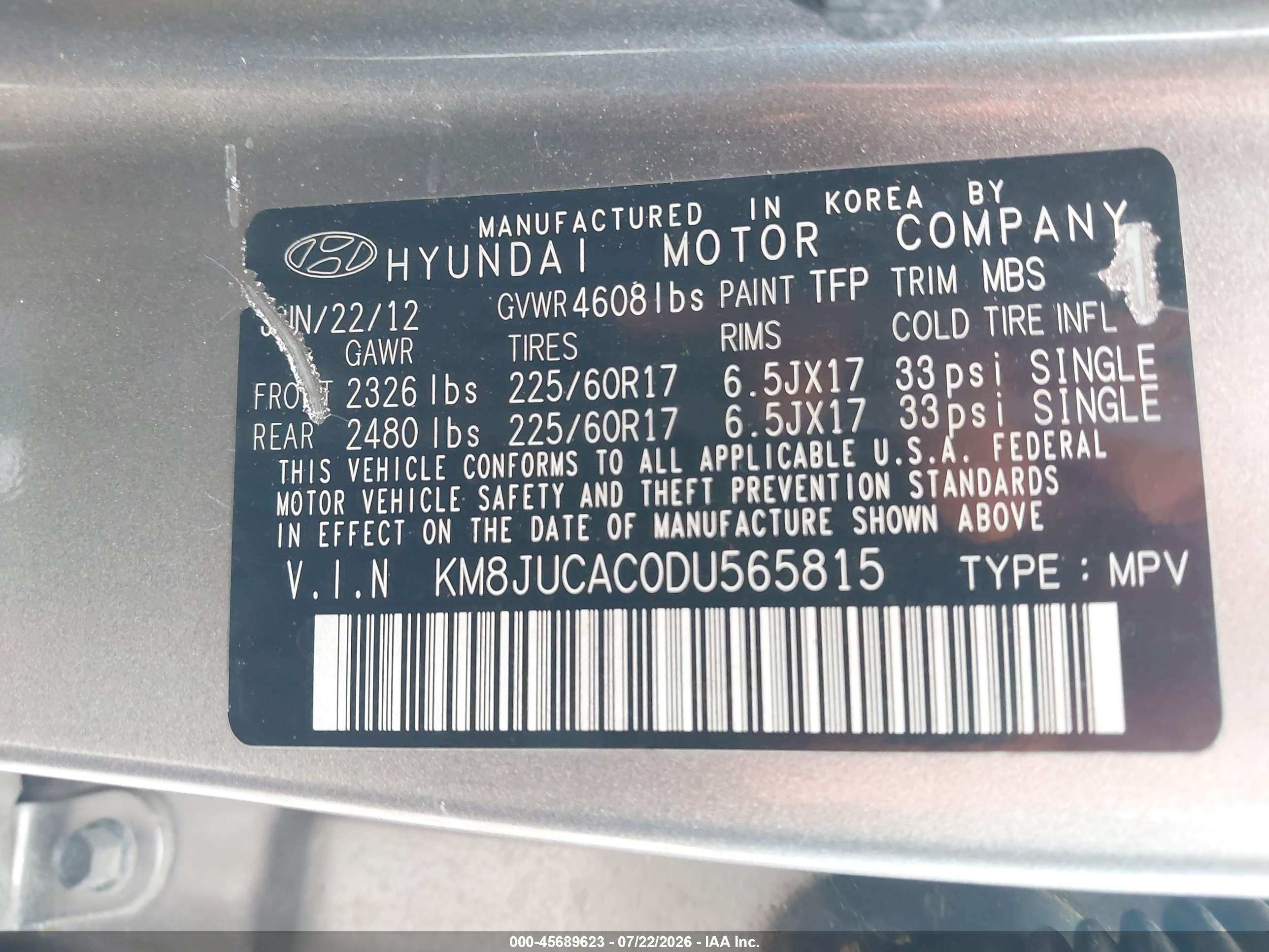 2013 Hyundai Tucson Gls Gray vin: KM8JUCAC0DU565815