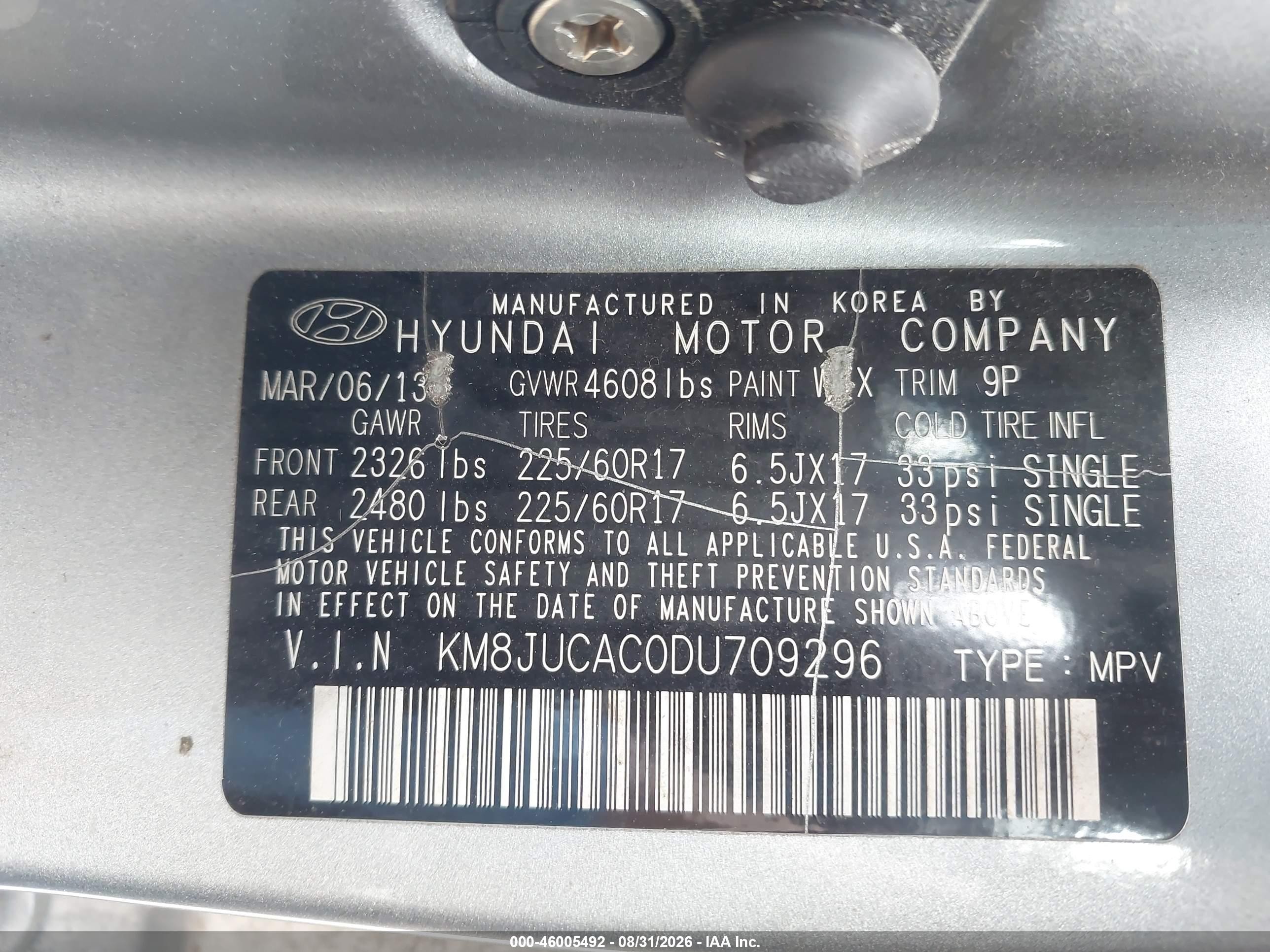 2013 Hyundai Tucson Gls Gray vin: KM8JUCAC0DU709296