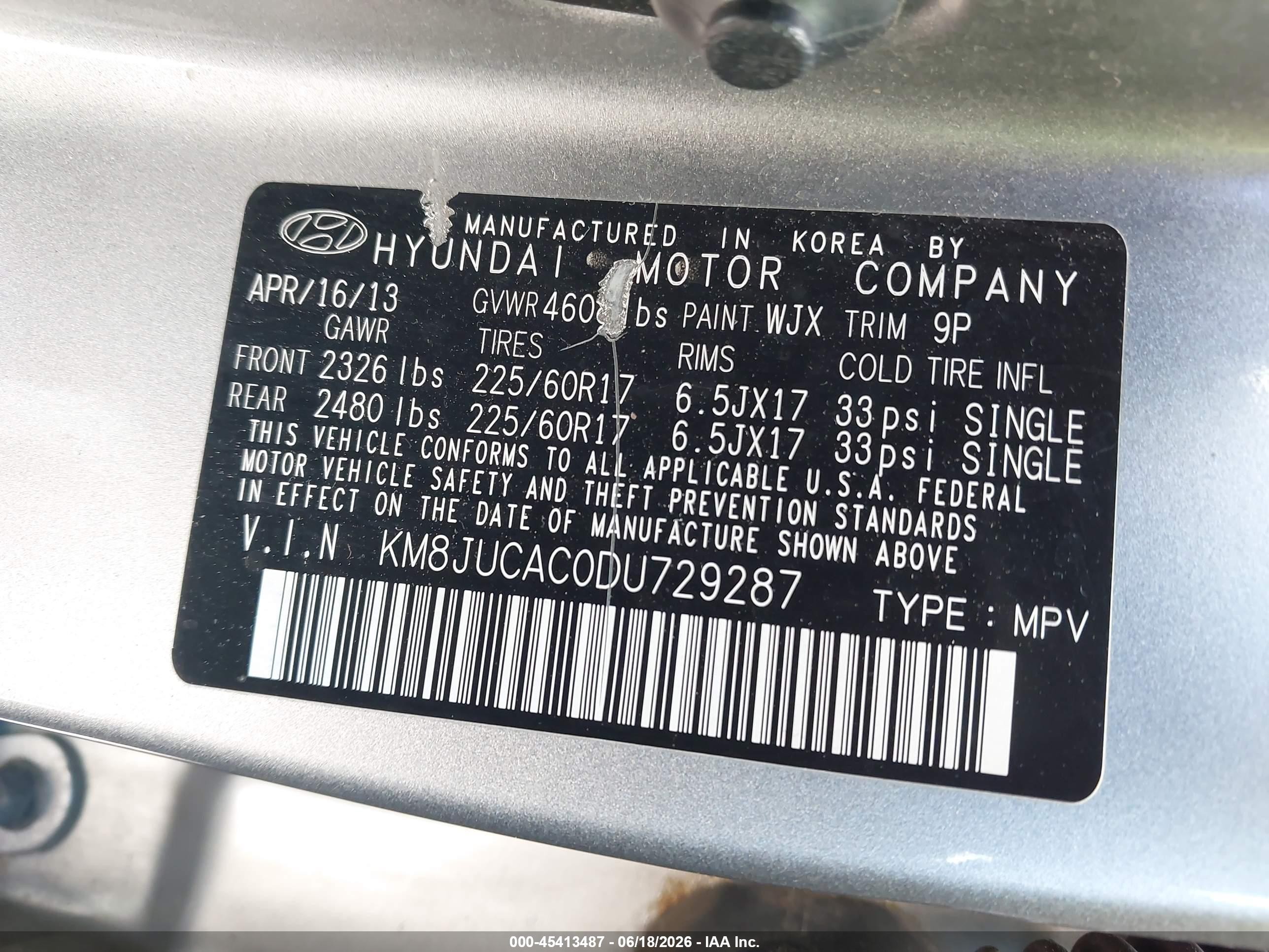 2013 Hyundai Tucson Gls Серый vin: KM8JUCAC0DU729287