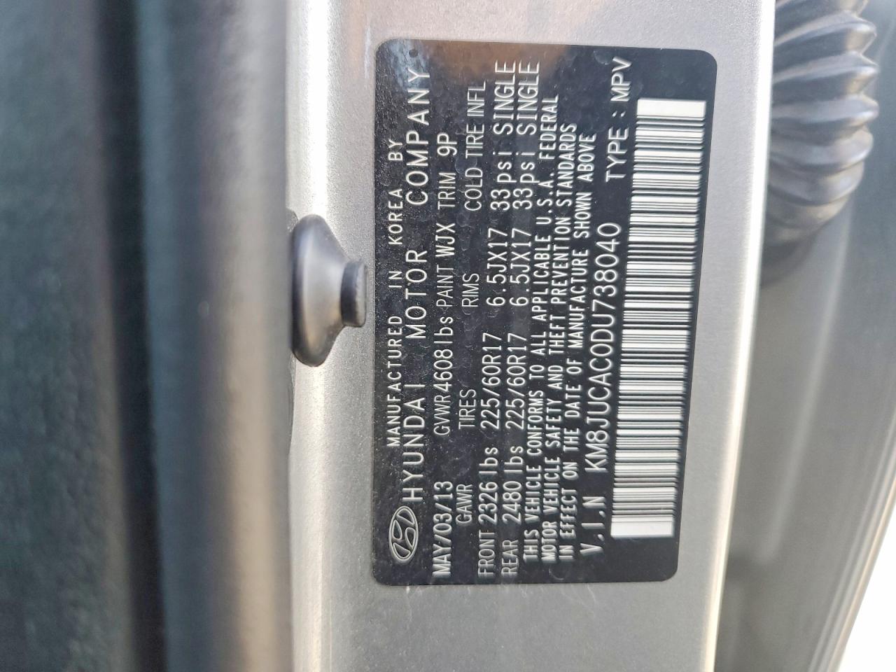 2013 Hyundai Tucson Gls Silver vin: KM8JUCAC0DU738040