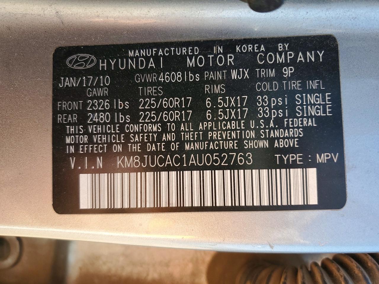2010 Hyundai Tucson Gls Gray vin: KM8JUCAC1AU052763