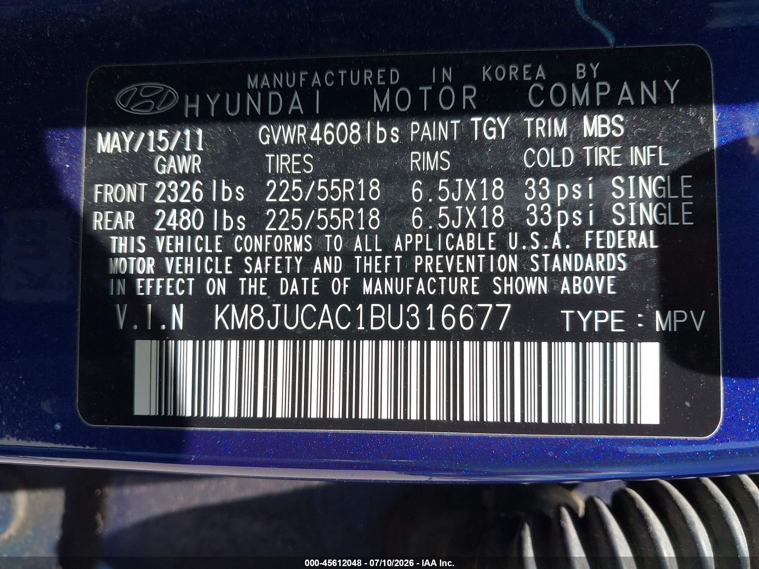 2011 Hyundai Tucson Limited Purple vin: KM8JUCAC1BU316677