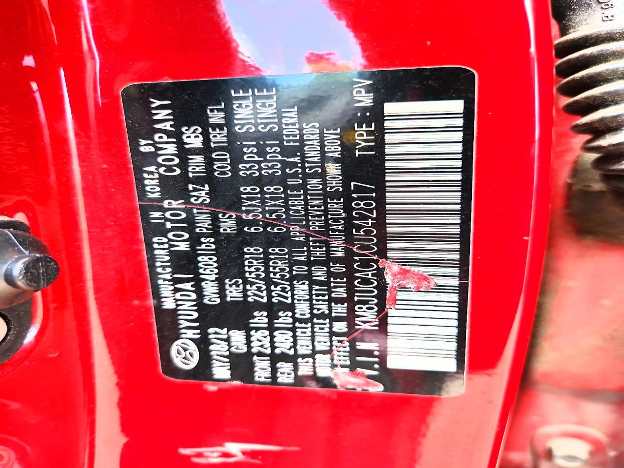 2012 Hyundai Tucson Limited Red vin: KM8JUCAC1CU542817