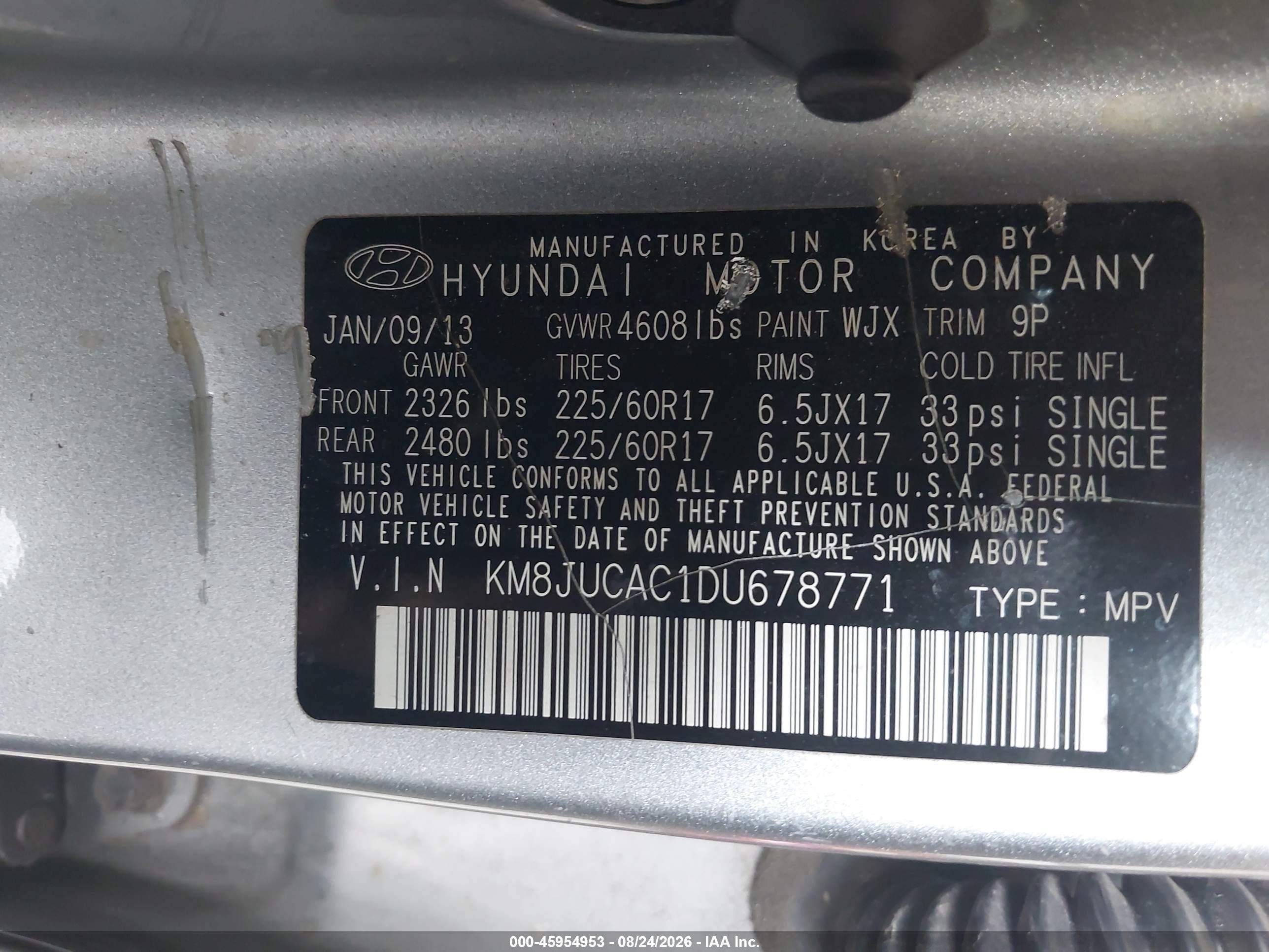 2013 Hyundai Tucson Gls Gray vin: KM8JUCAC1DU678771
