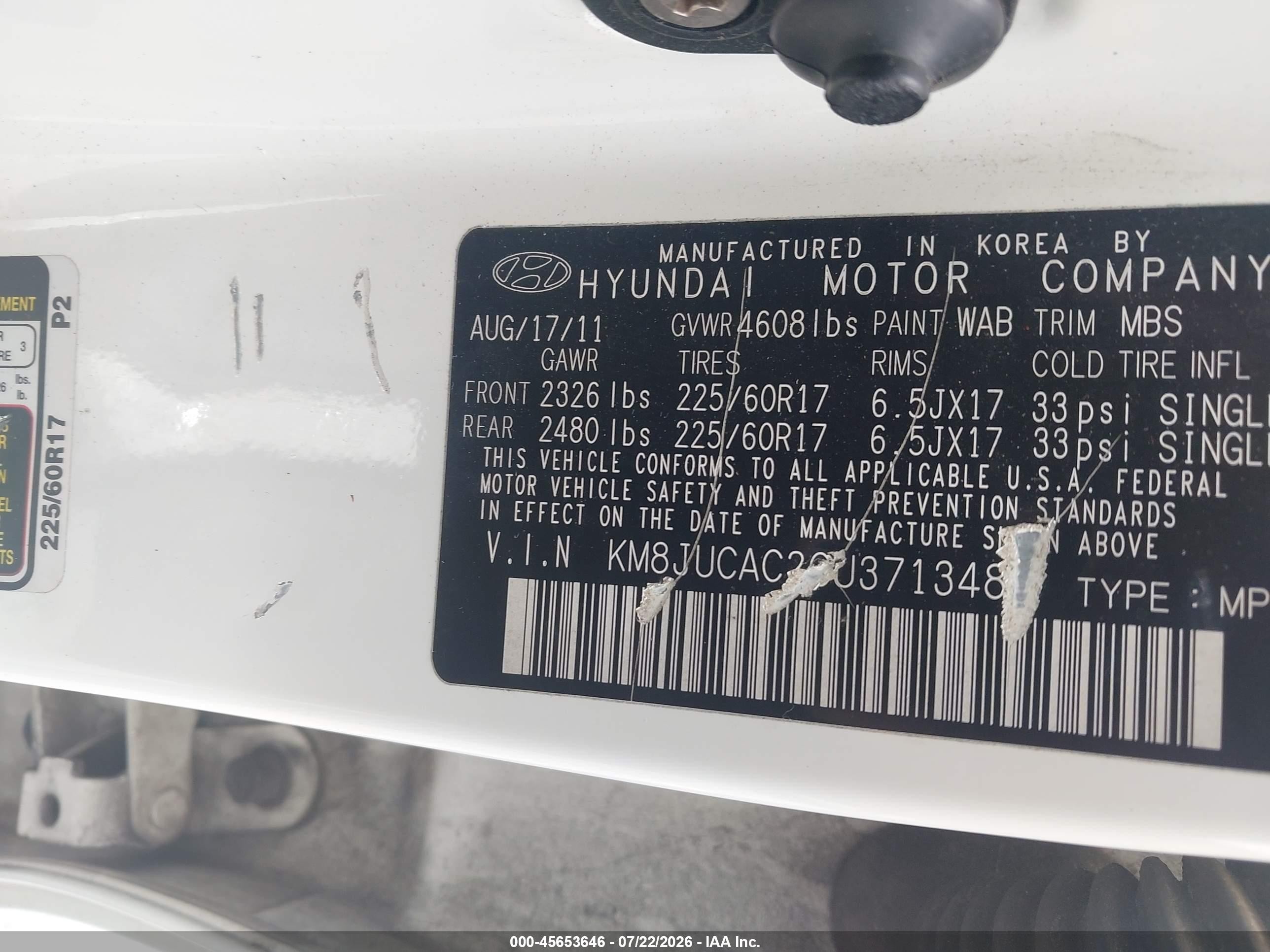 2012 Hyundai Tucson Gls Белый vin: KM8JUCAC2CU371348