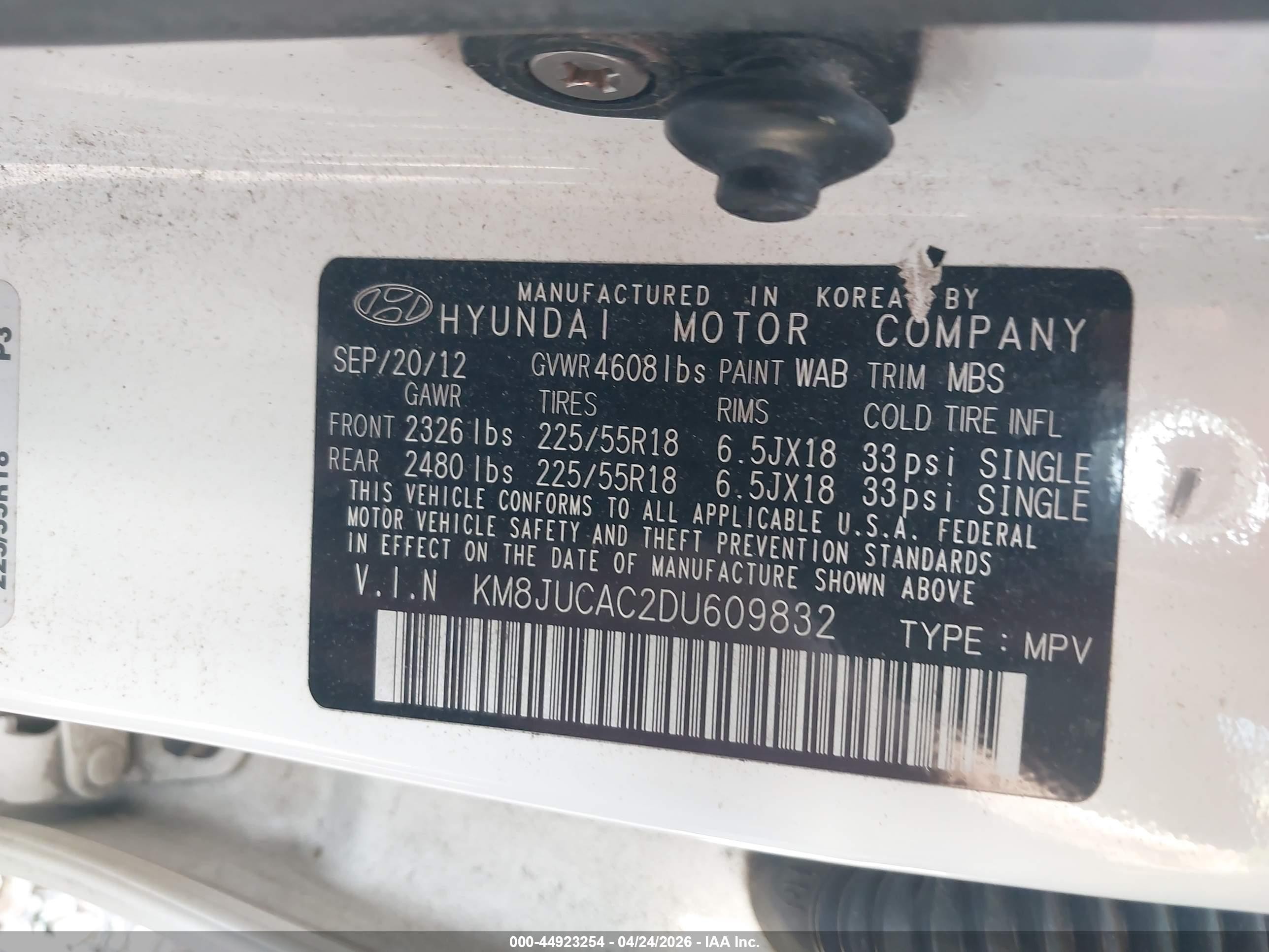 2013 Hyundai Tucson Limited White vin: KM8JUCAC2DU609832
