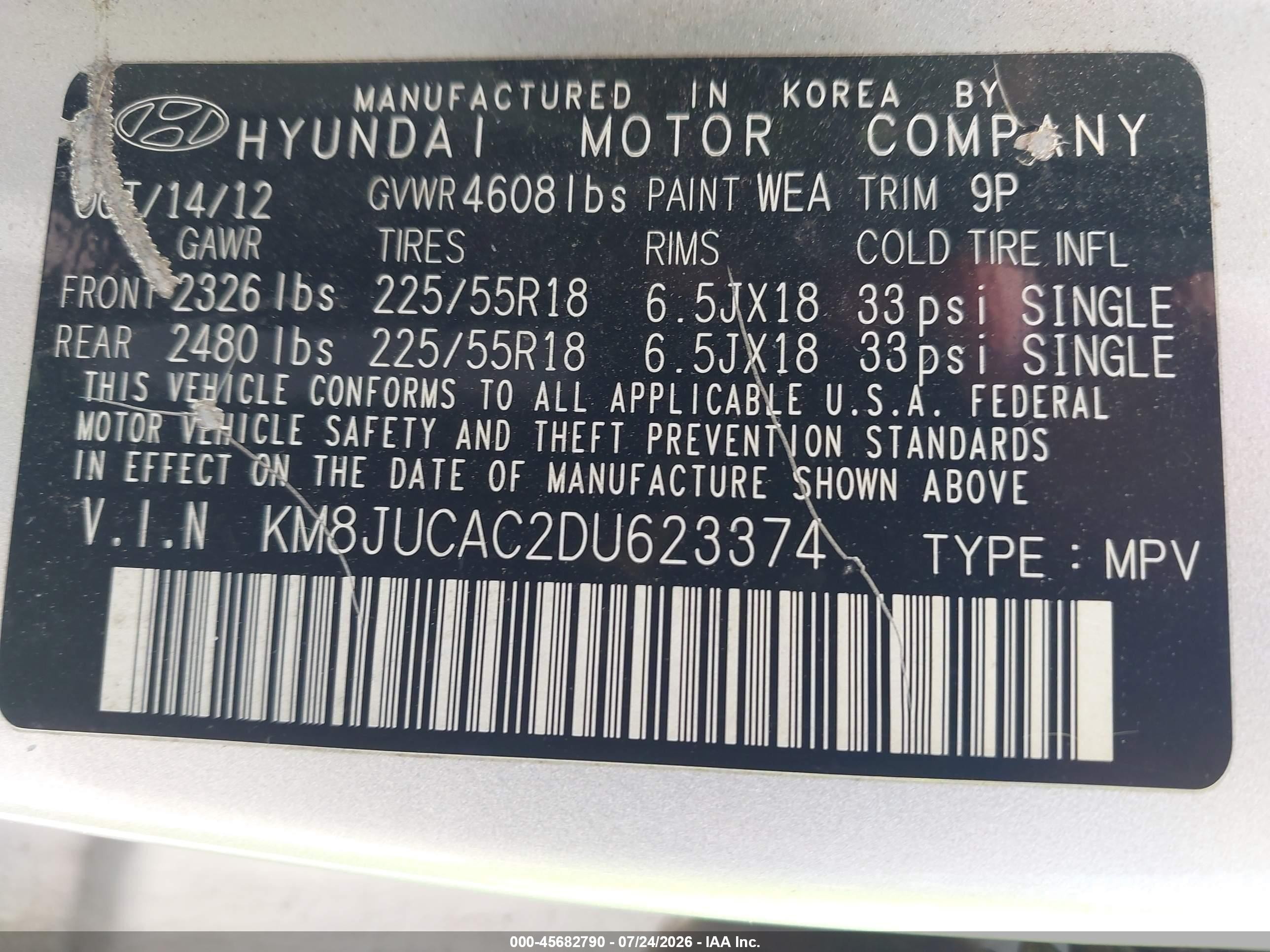2013 Hyundai Tucson Limited Silver vin: KM8JUCAC2DU623374