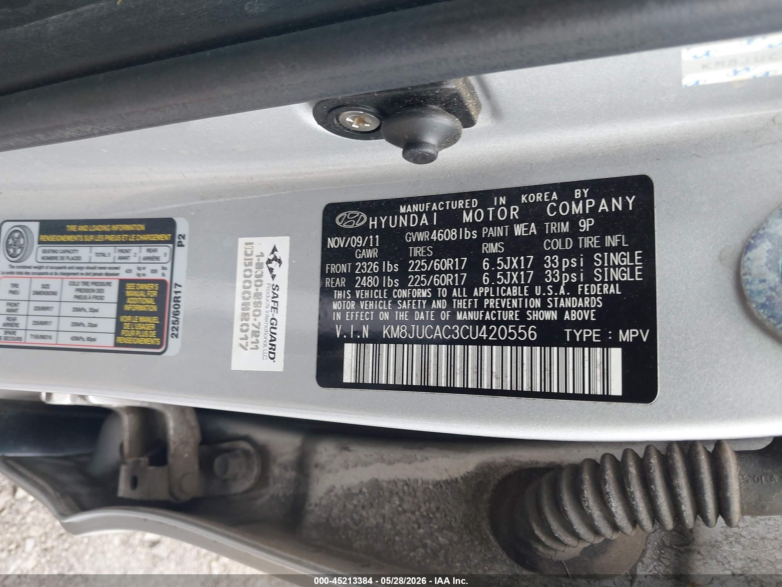 2012 Hyundai Tucson Gls Silver vin: KM8JUCAC3CU420556