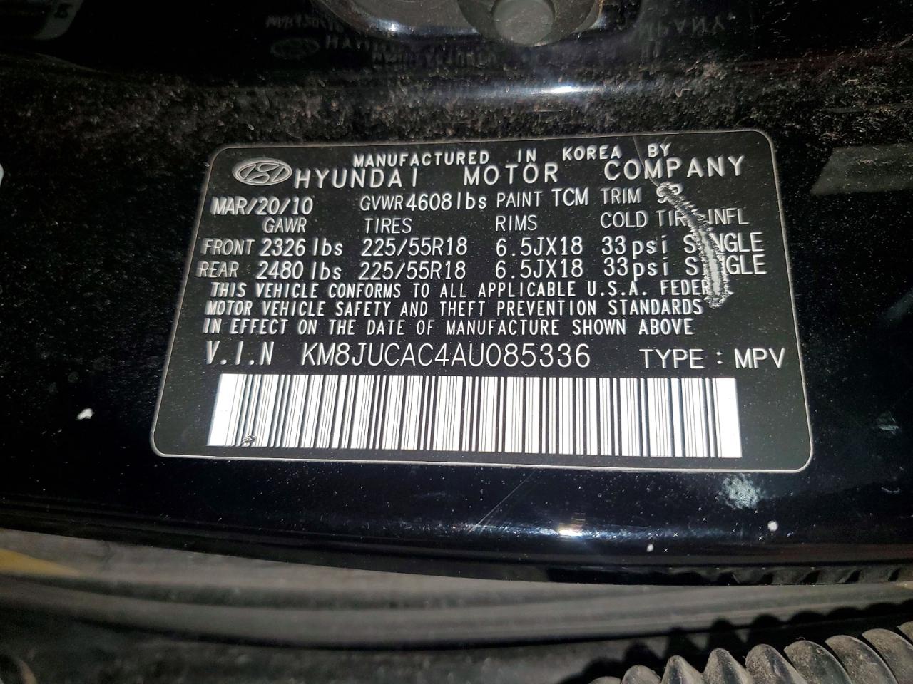 2010 Hyundai Tucson Limited Black vin: KM8JUCAC4AU085336