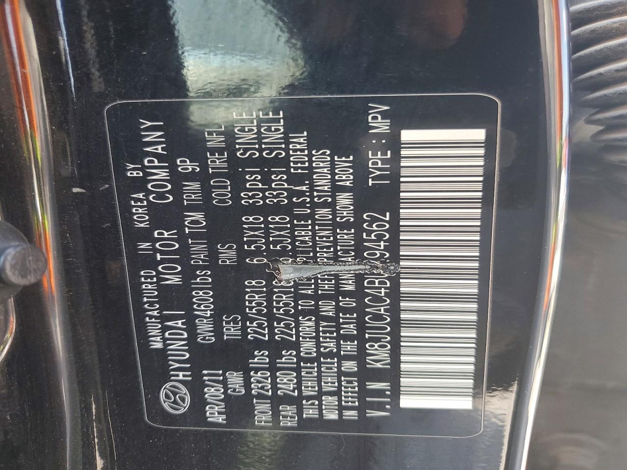 2011 Hyundai Tucson Limited Black vin: KM8JUCAC4BU294562
