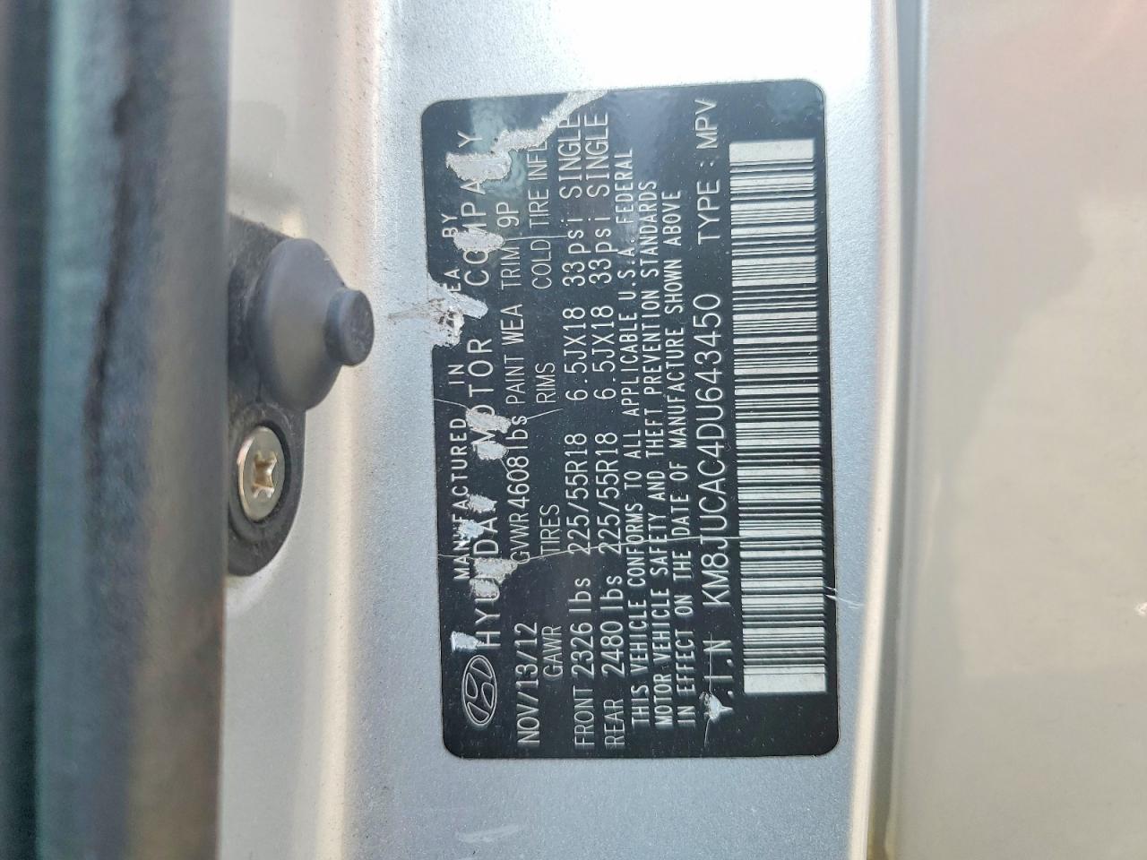 2013 Hyundai Tucson Limited Silver vin: KM8JUCAC4DU643450