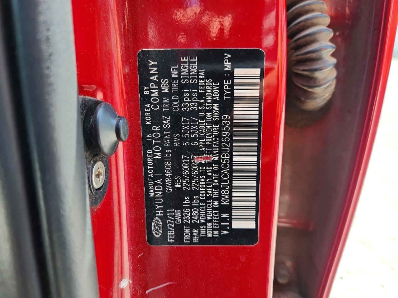 2011 Hyundai Tucson Gls Red vin: KM8JUCAC5BU269539