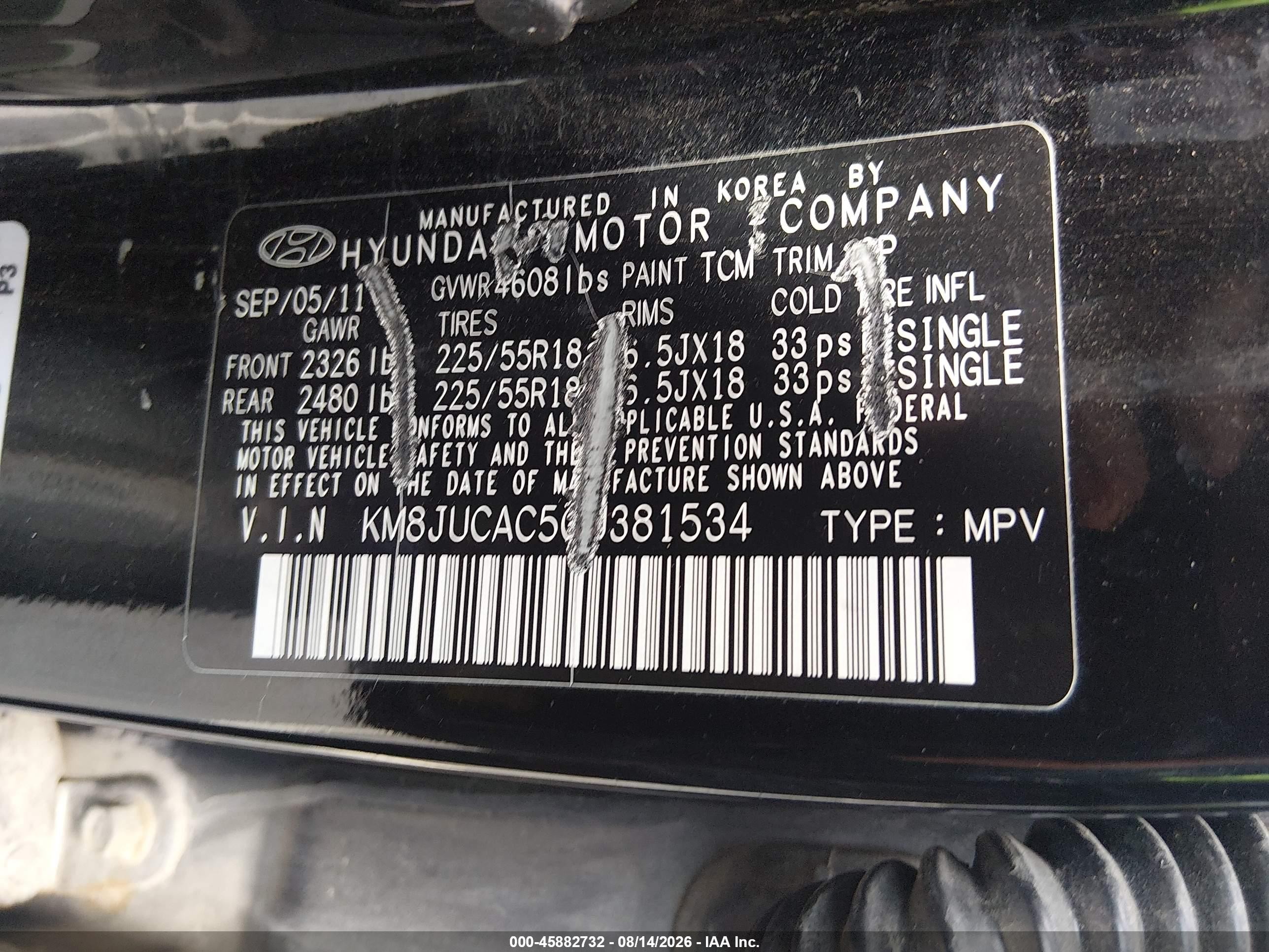 2012 Hyundai Tucson Limited Black vin: KM8JUCAC5CU381534