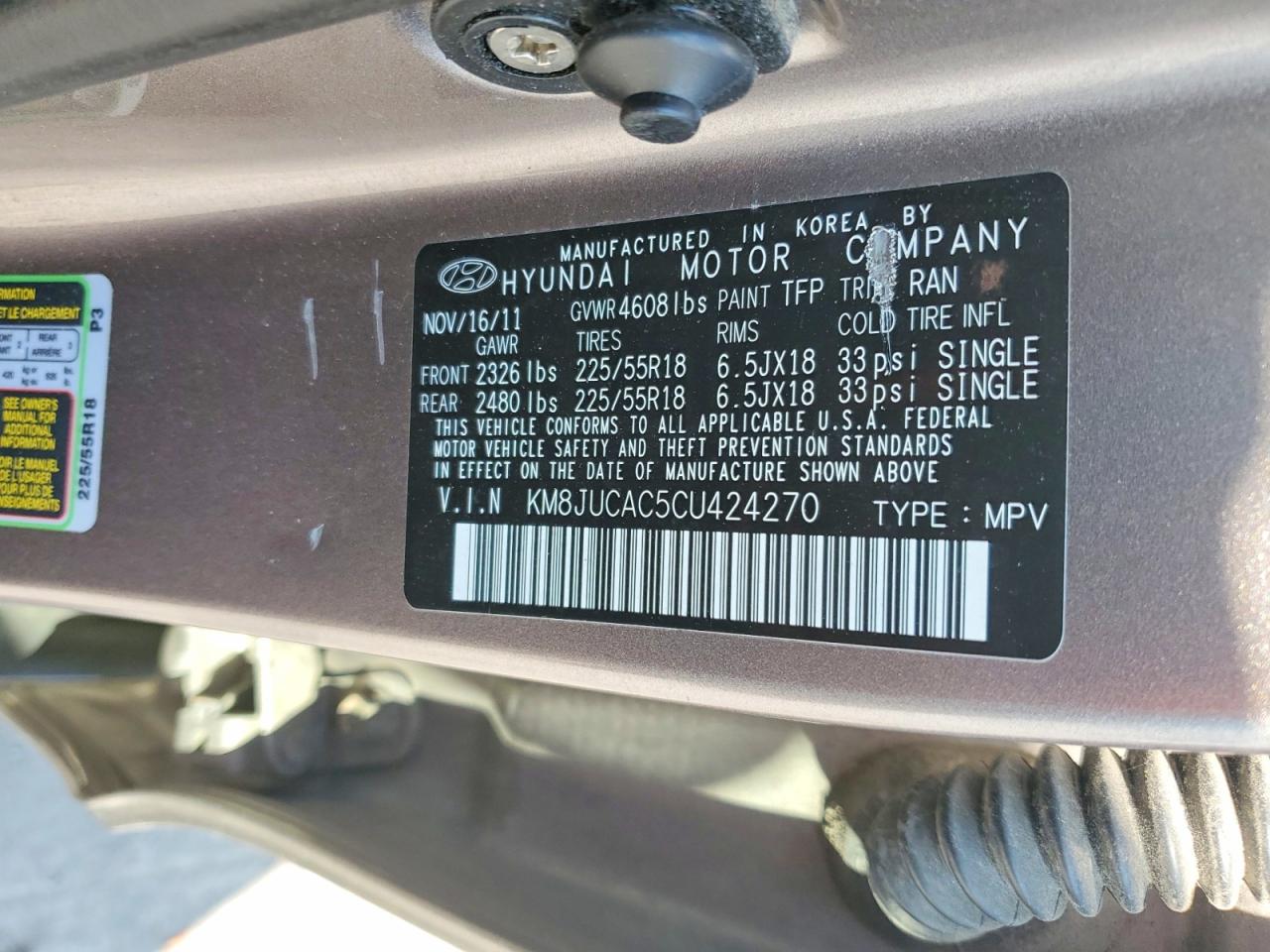 2012 Hyundai Tucson Limited Charcoal vin: KM8JUCAC5CU424270