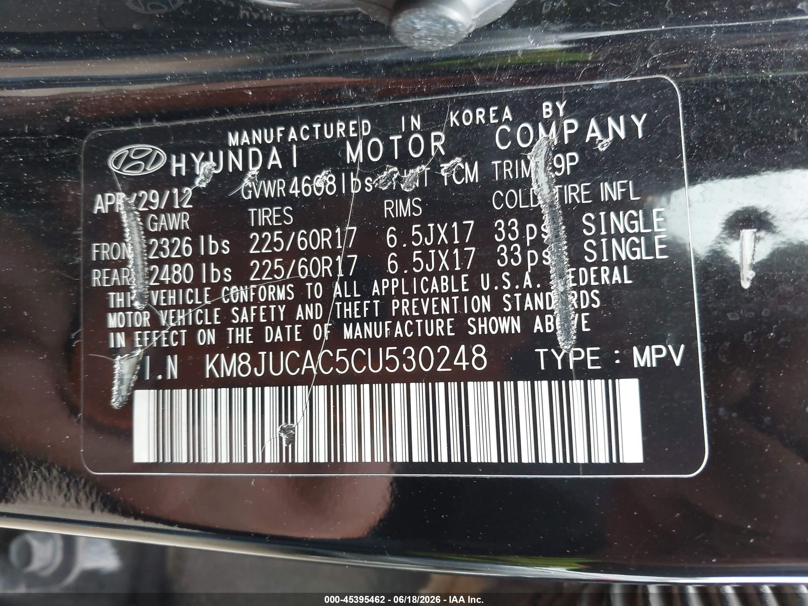 2012 Hyundai Tucson Gls Черный vin: KM8JUCAC5CU530248