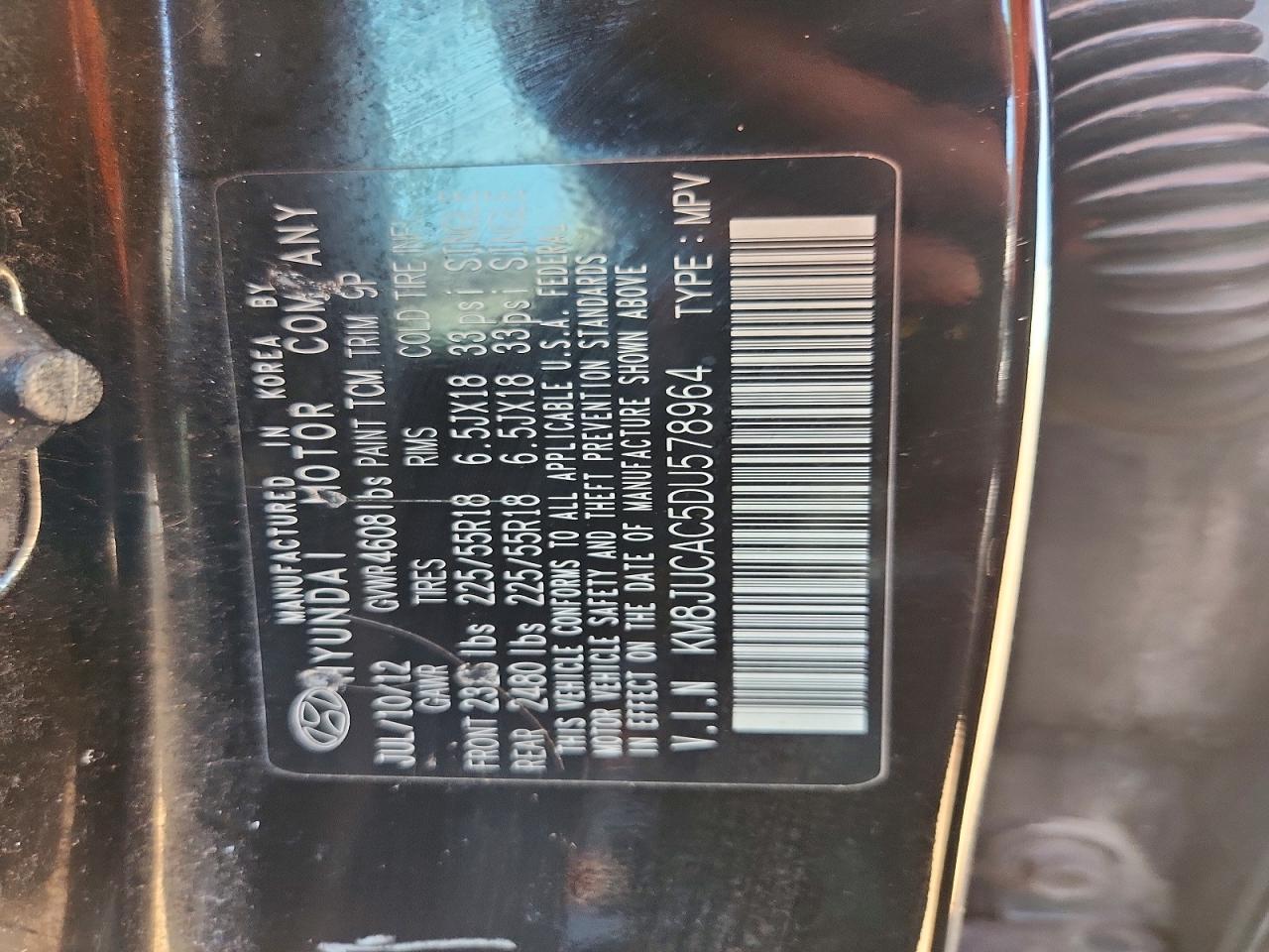 2013 Hyundai Tucson Limited Black vin: KM8JUCAC5DU578964