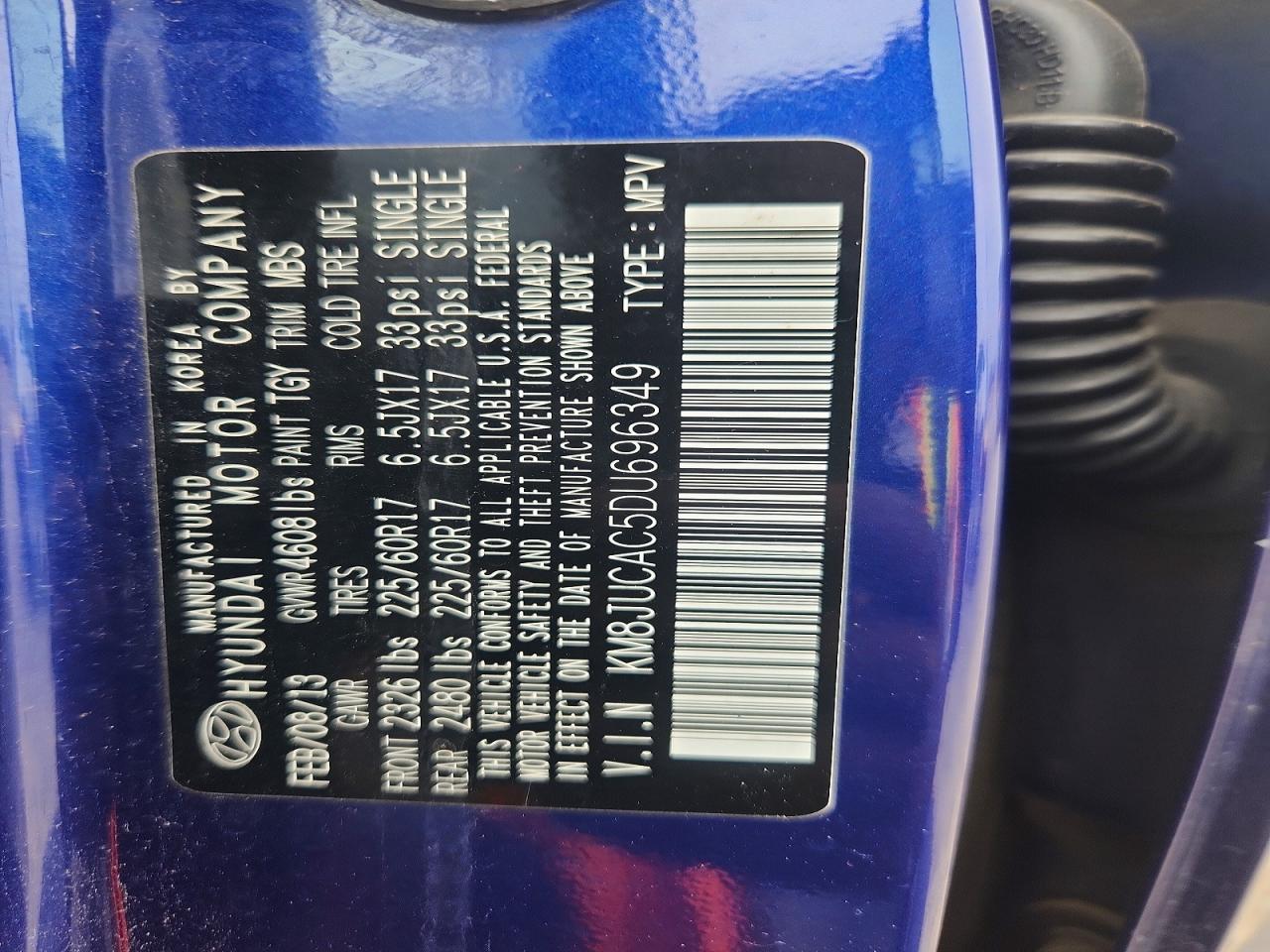 2013 Hyundai Tucson Gls Blue vin: KM8JUCAC5DU696349