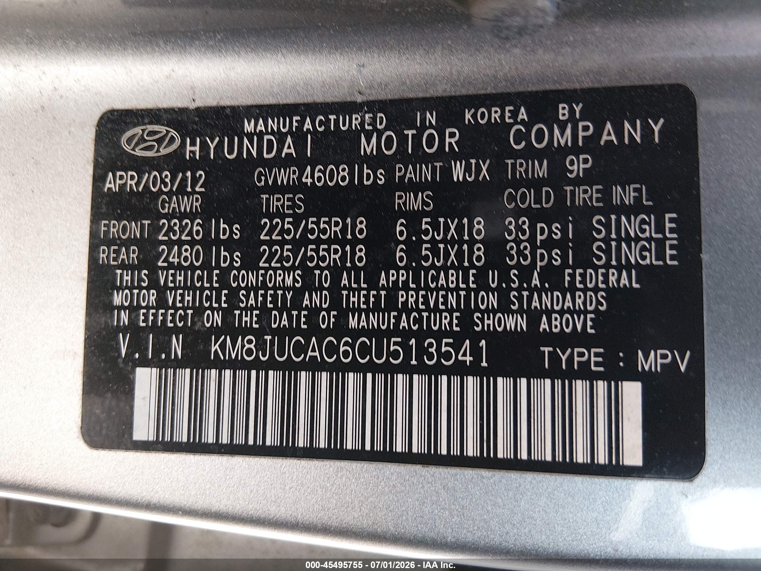 2012 Hyundai Tucson Limited Gray vin: KM8JUCAC6CU513541