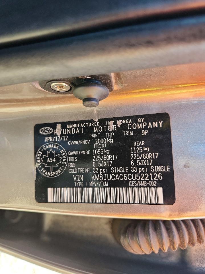 2012 Hyundai Tucson Gls Silver vin: KM8JUCAC6CU522126