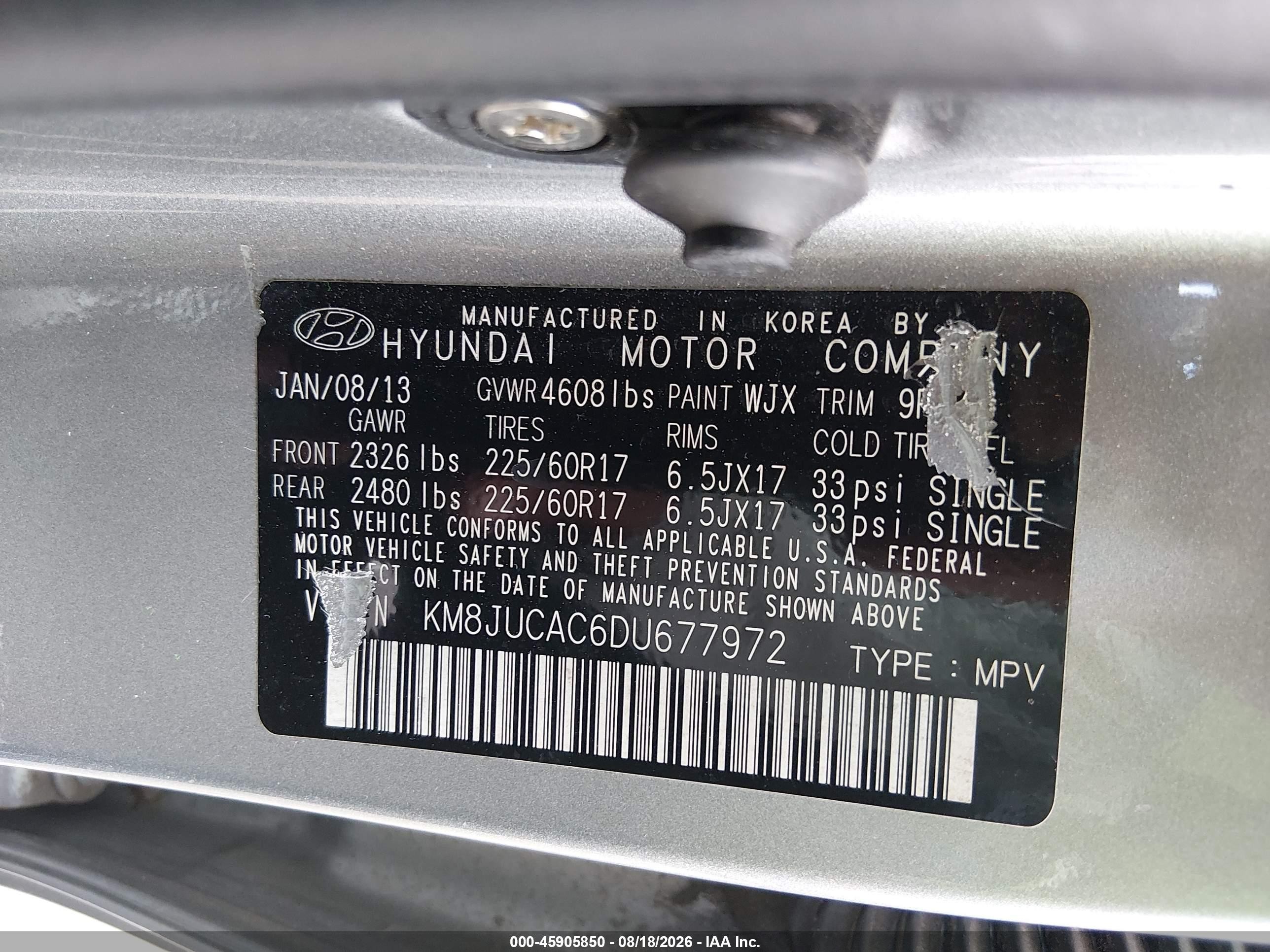 2013 Hyundai Tucson Gls Silver vin: KM8JUCAC6DU677972