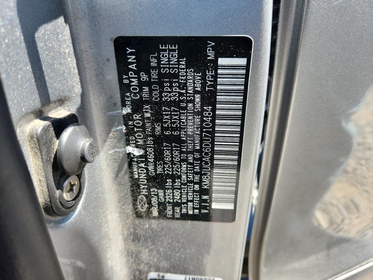 2013 Hyundai Tucson Gls Silver vin: KM8JUCAC6DU710484
