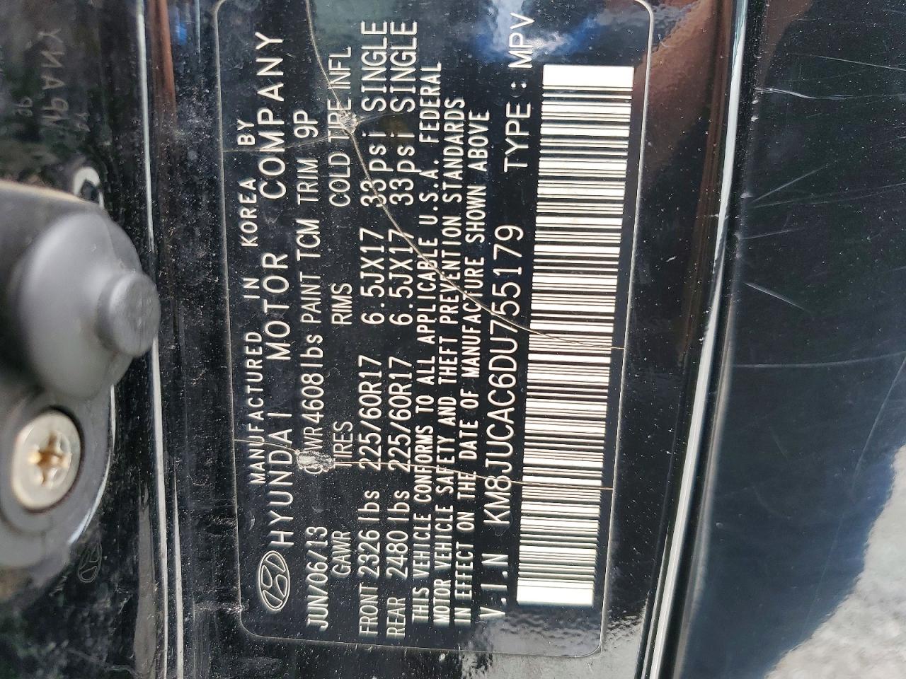 2013 Hyundai Tucson Gls Black vin: KM8JUCAC6DU755179