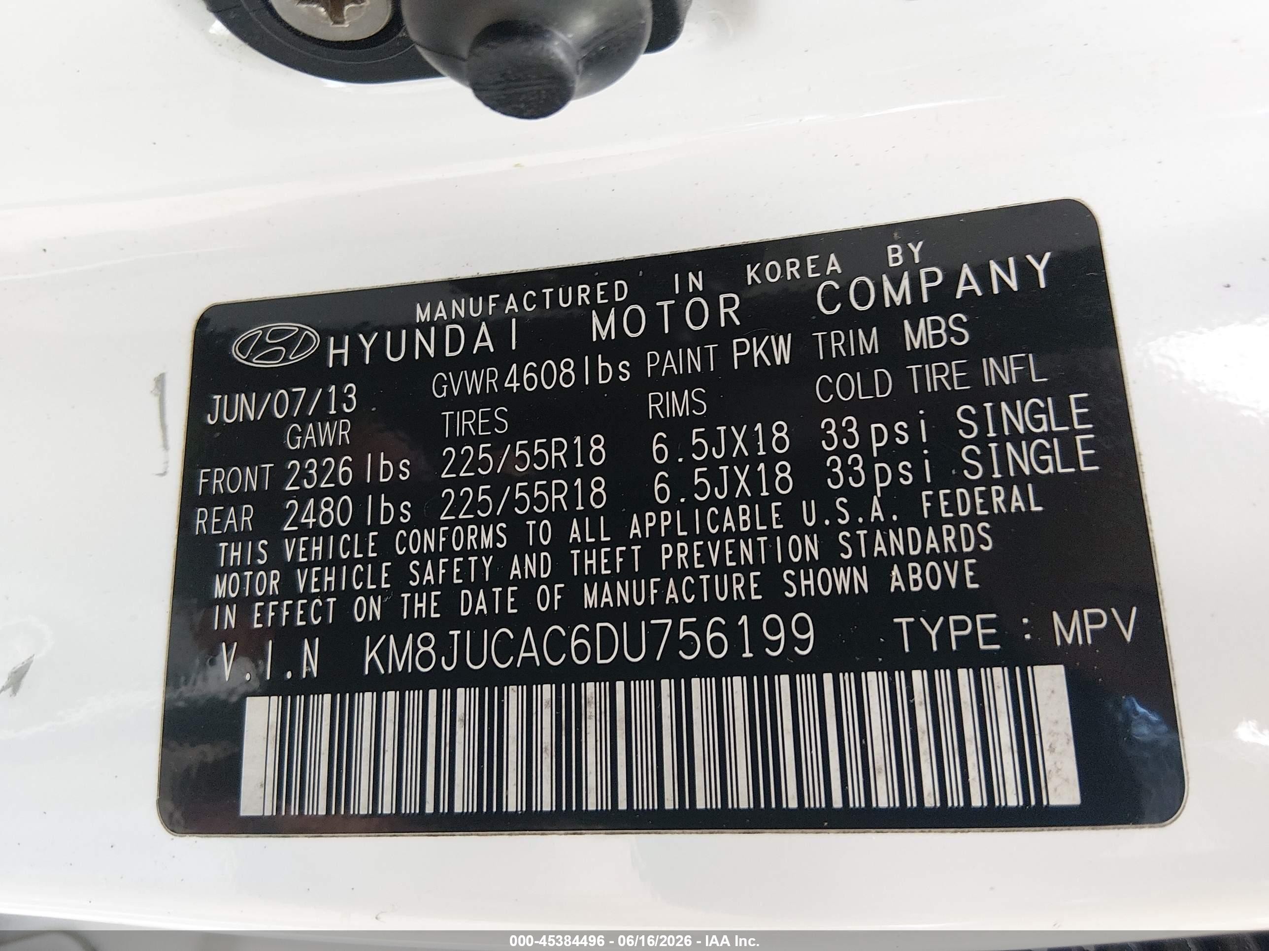 2013 Hyundai Tucson Limited Белый vin: KM8JUCAC6DU756199