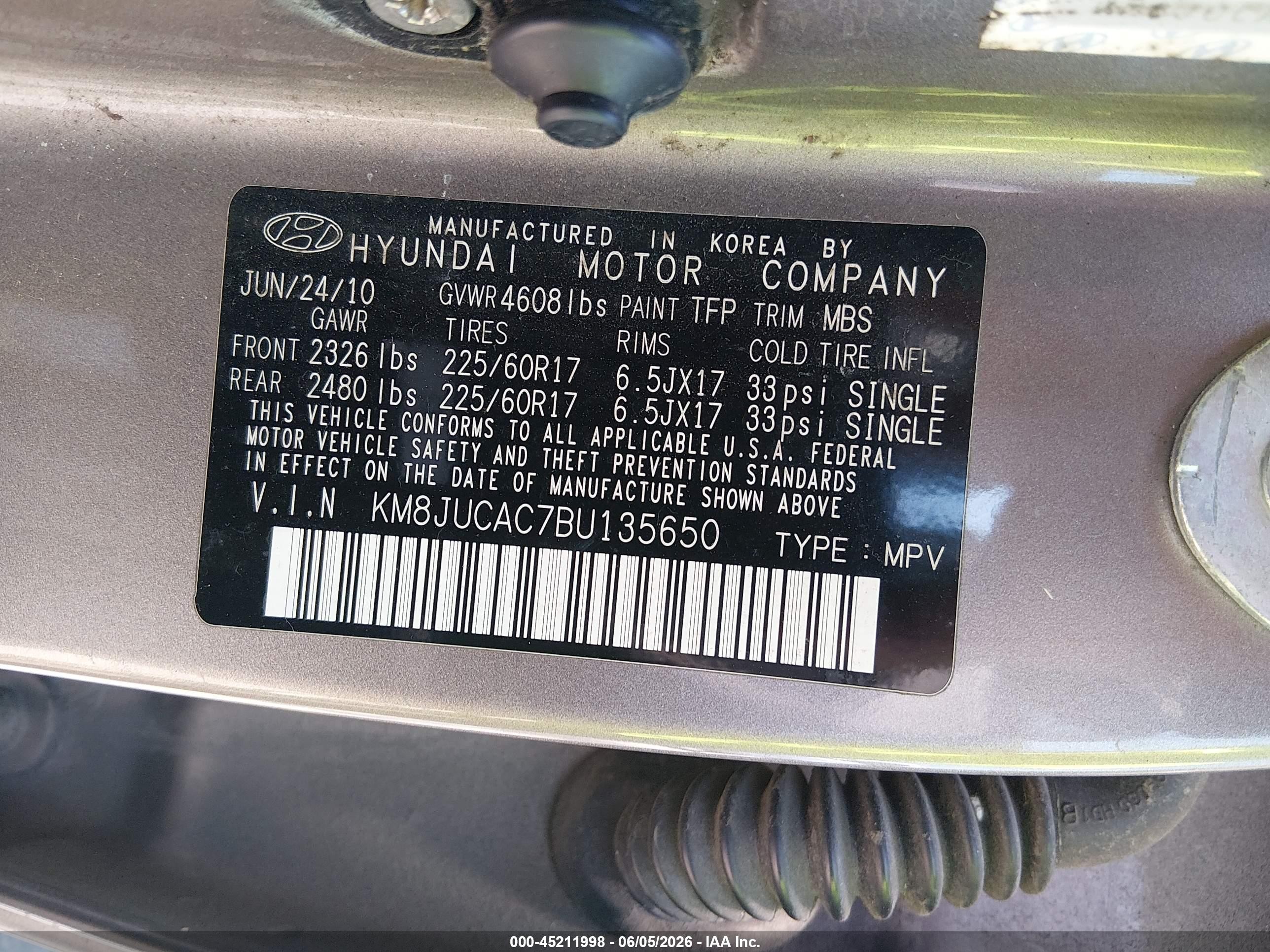 2011 Hyundai Tucson Gls Gray vin: KM8JUCAC7BU135650
