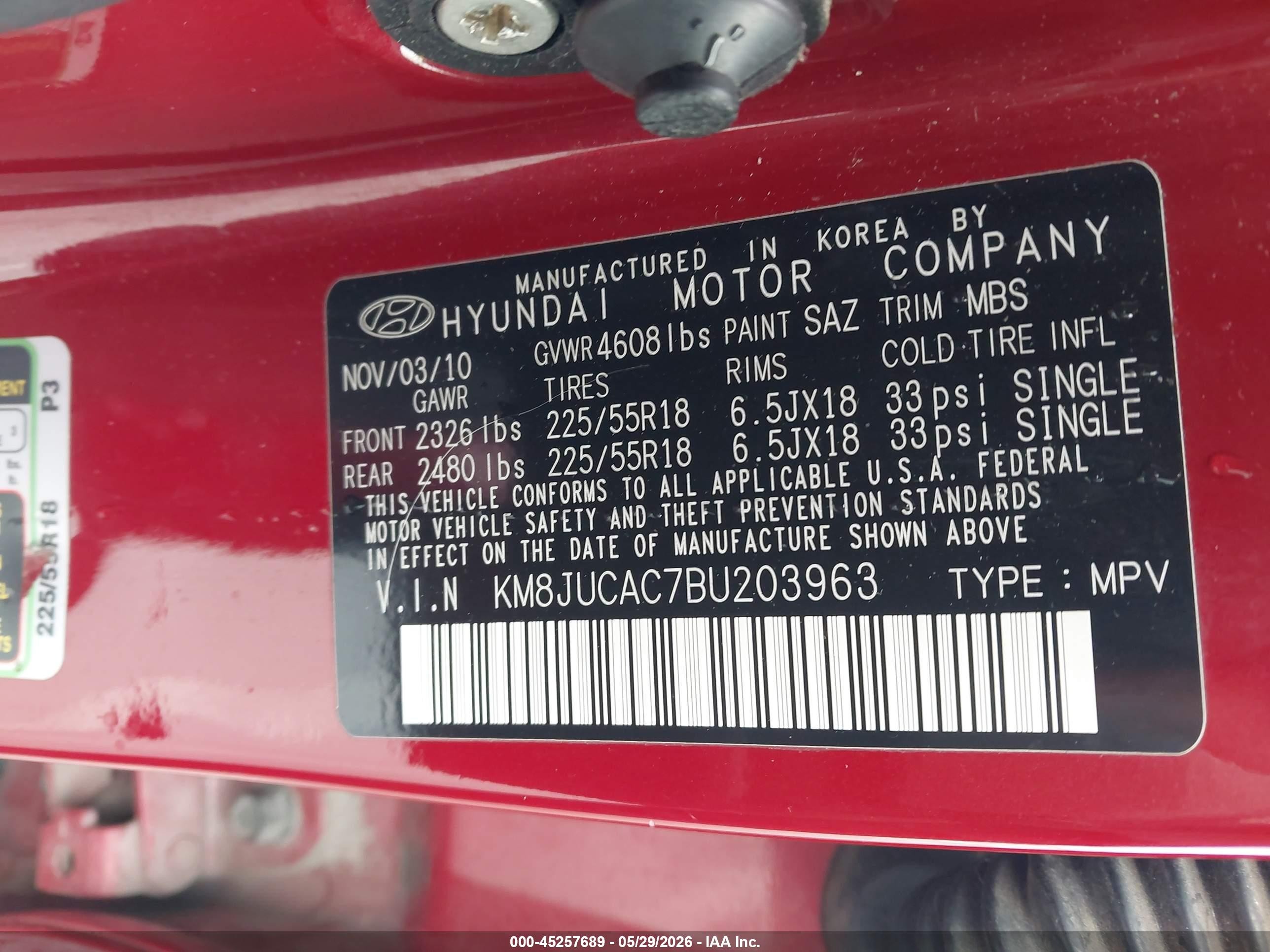 2011 Hyundai Tucson Limited Красный vin: KM8JUCAC7BU203963