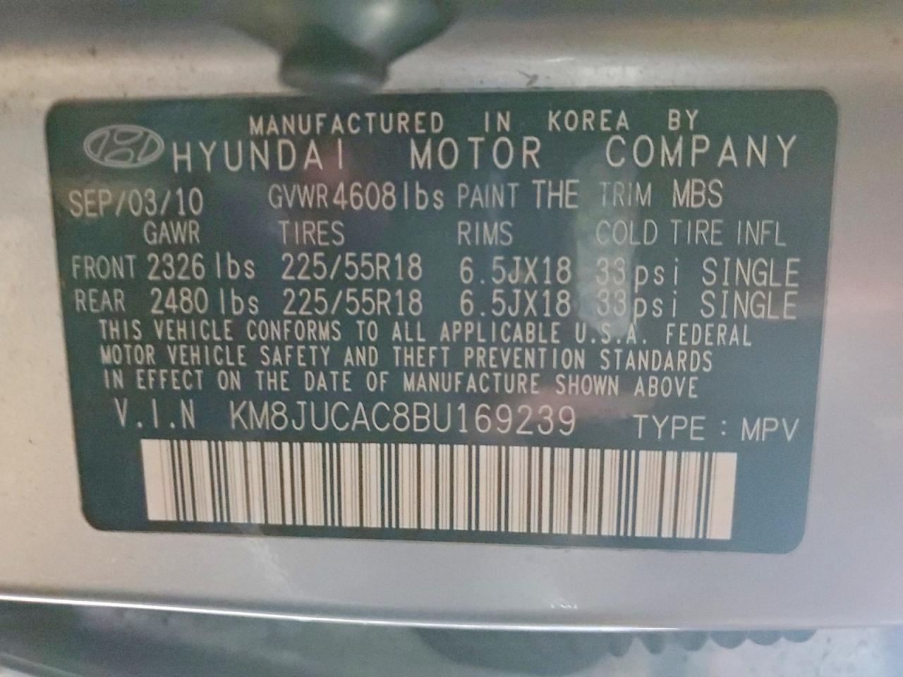 2011 Hyundai Tucson Limited Silver vin: KM8JUCAC8BU169239