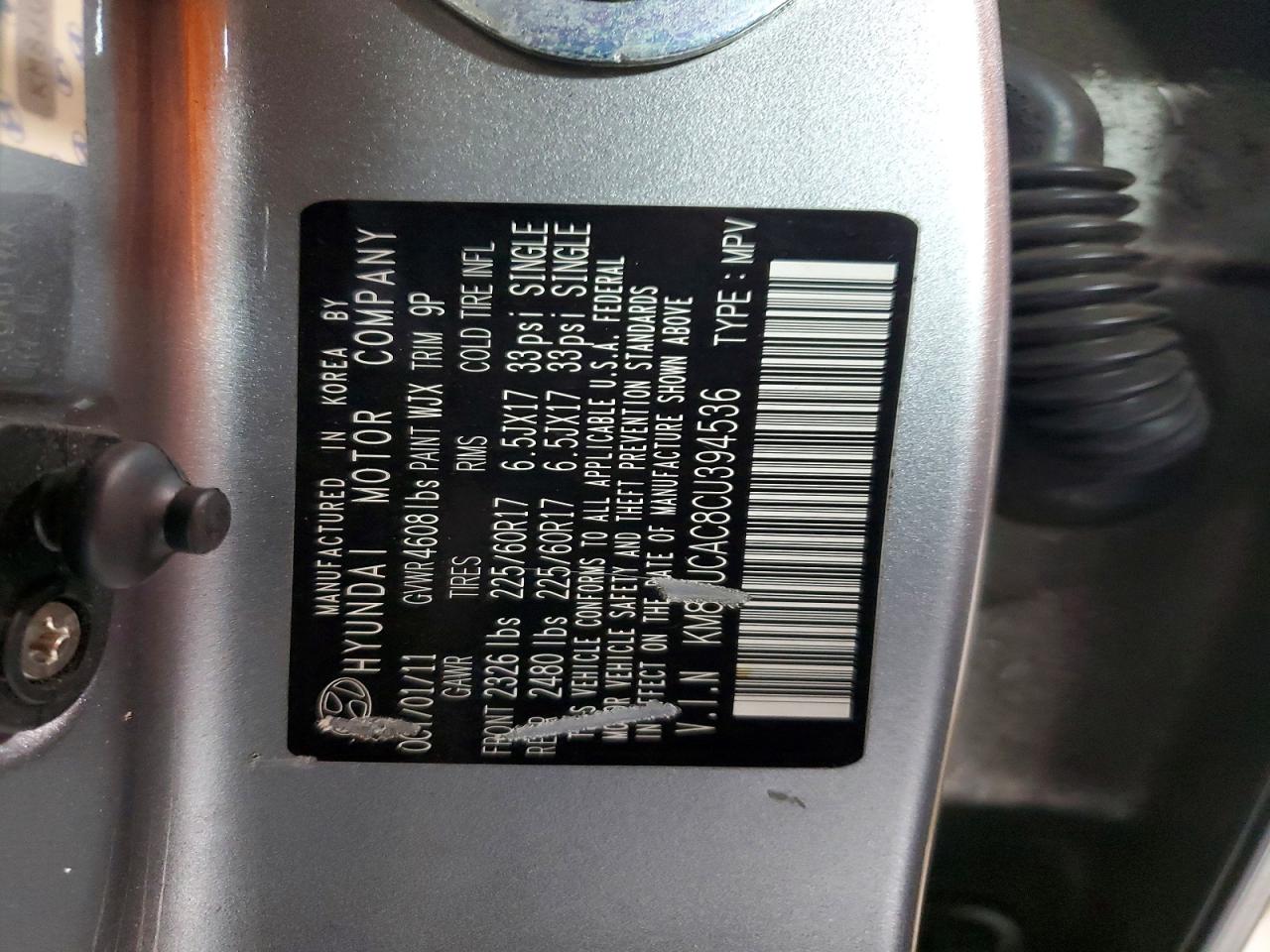 2012 Hyundai Tucson Gls Silver vin: KM8JUCAC8CU394536