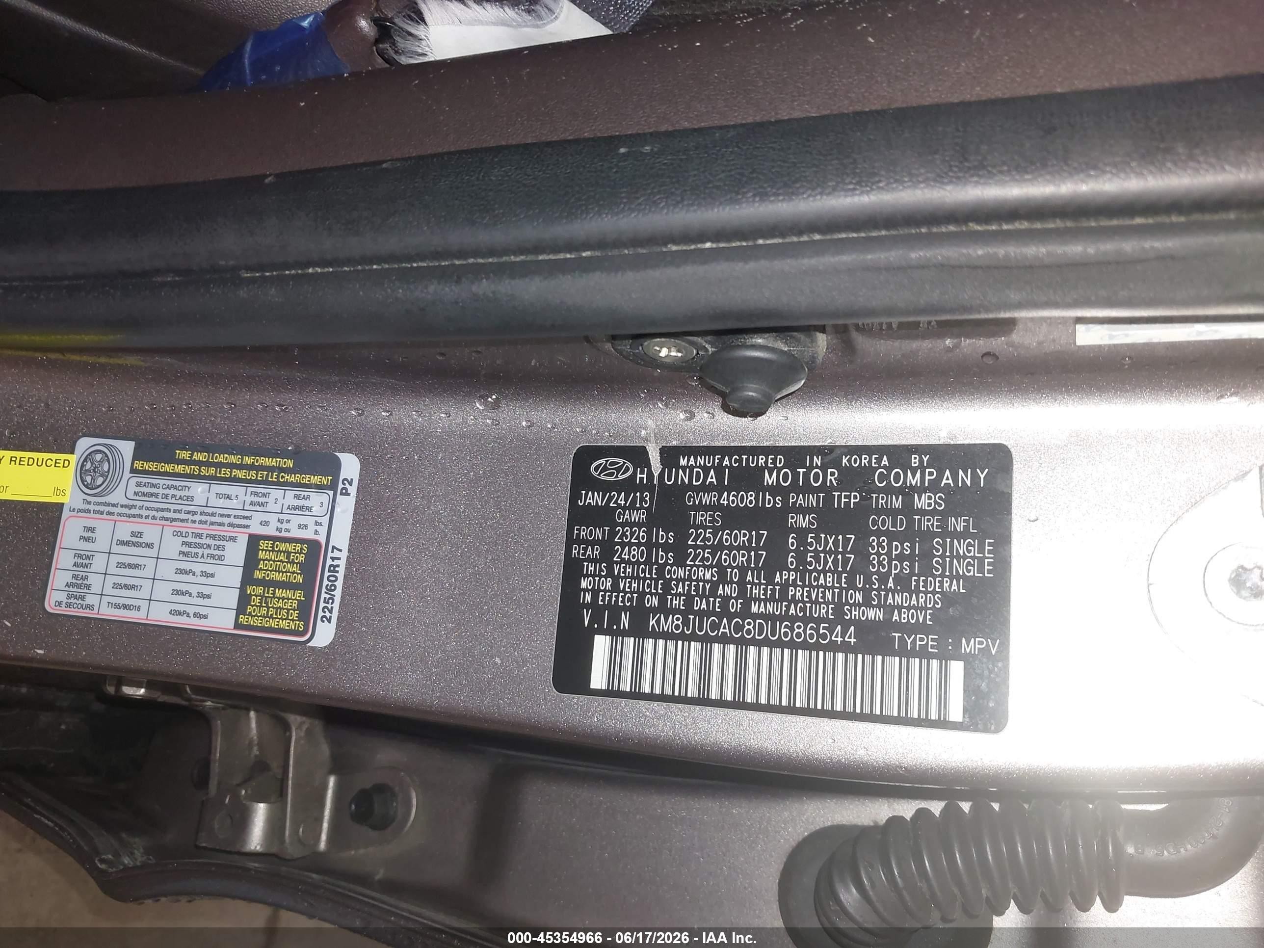 2013 Hyundai Tucson Gls Brown vin: KM8JUCAC8DU686544