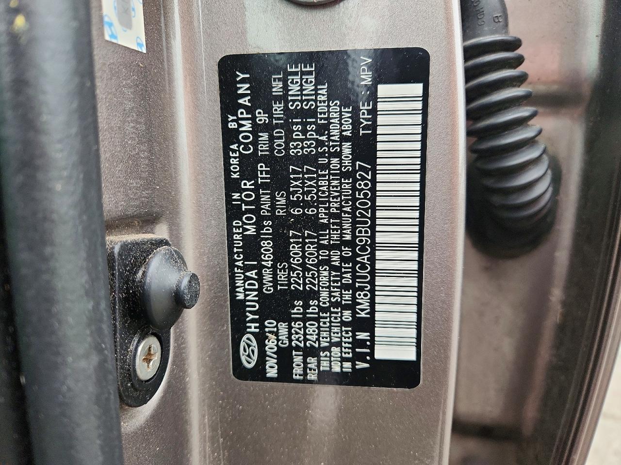 2011 Hyundai Tucson Gray vin: KM8JUCAC9BU205827