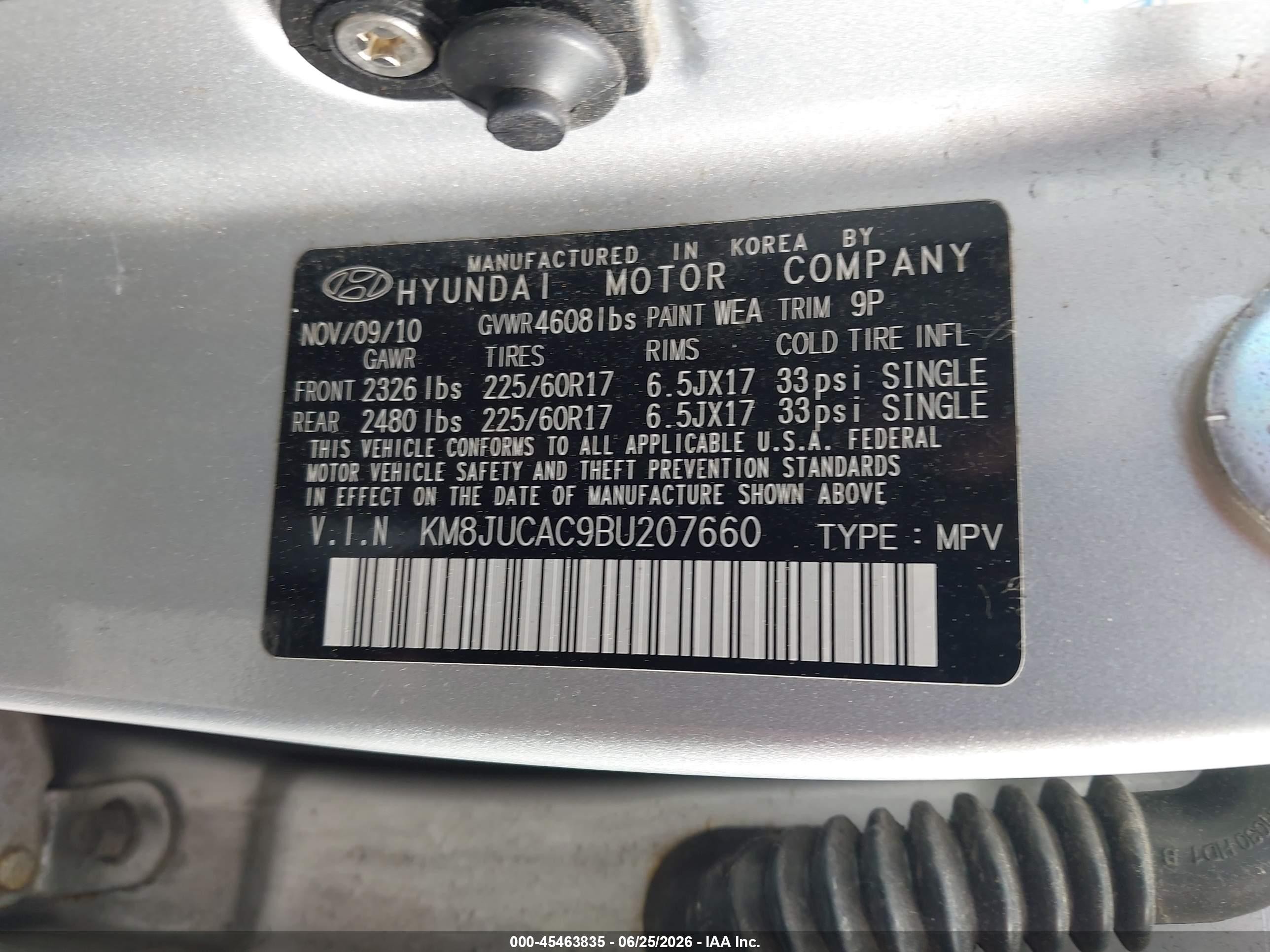 2011 Hyundai Tucson Gls Silver vin: KM8JUCAC9BU207660