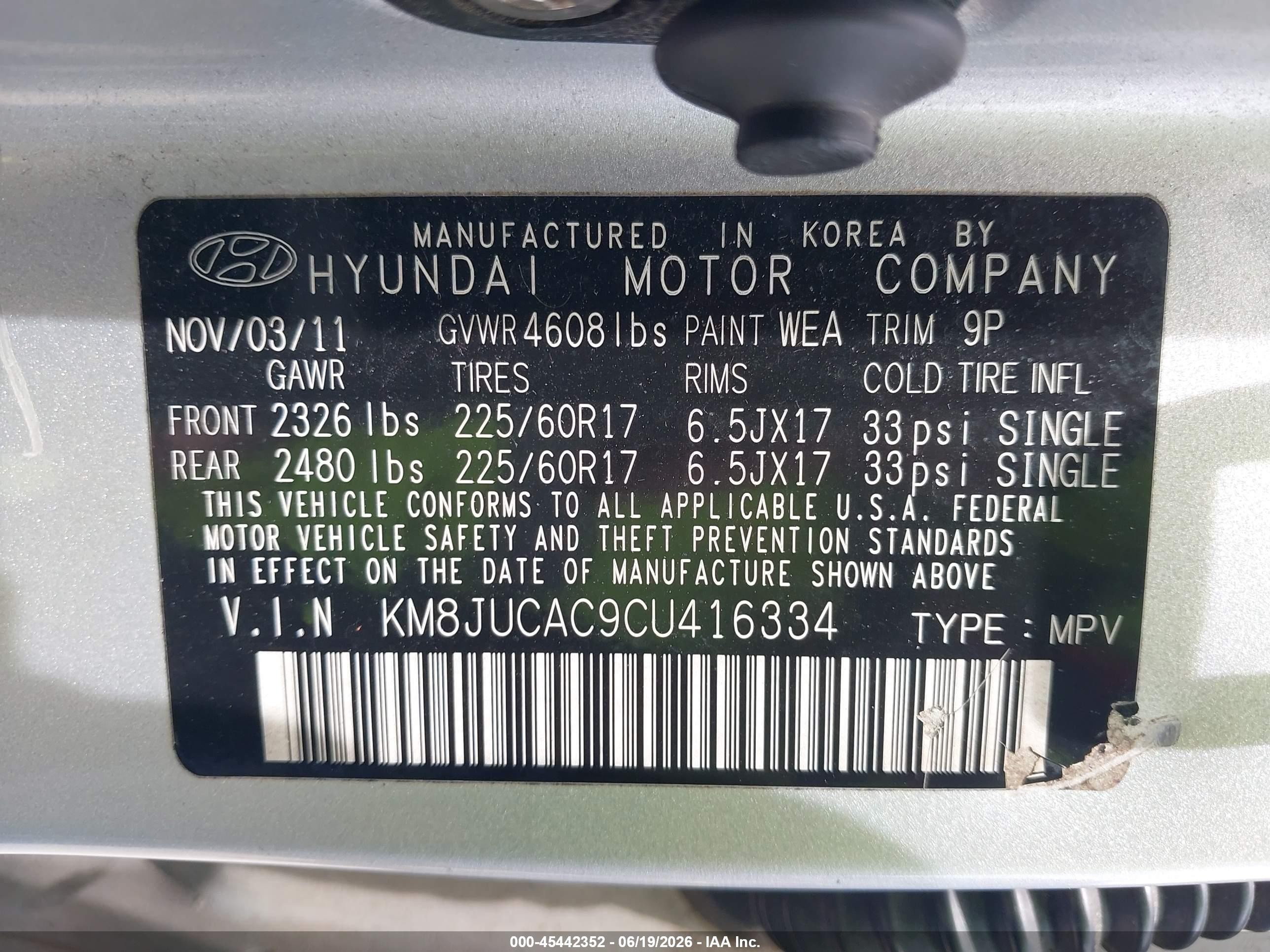 2012 Hyundai Tucson Gls Silver vin: KM8JUCAC9CU416334