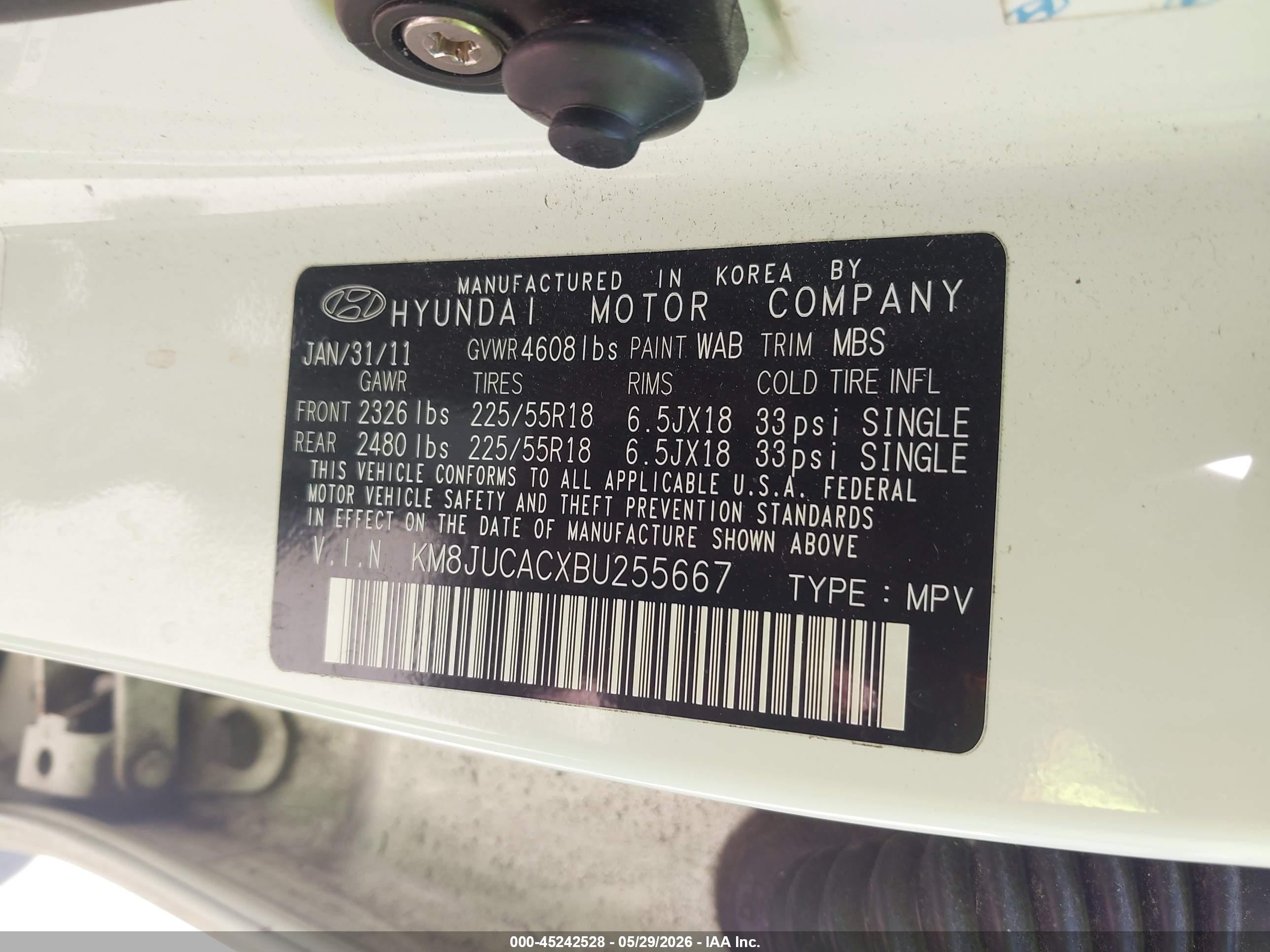 2011 Hyundai Tucson Limited White vin: KM8JUCACXBU255667