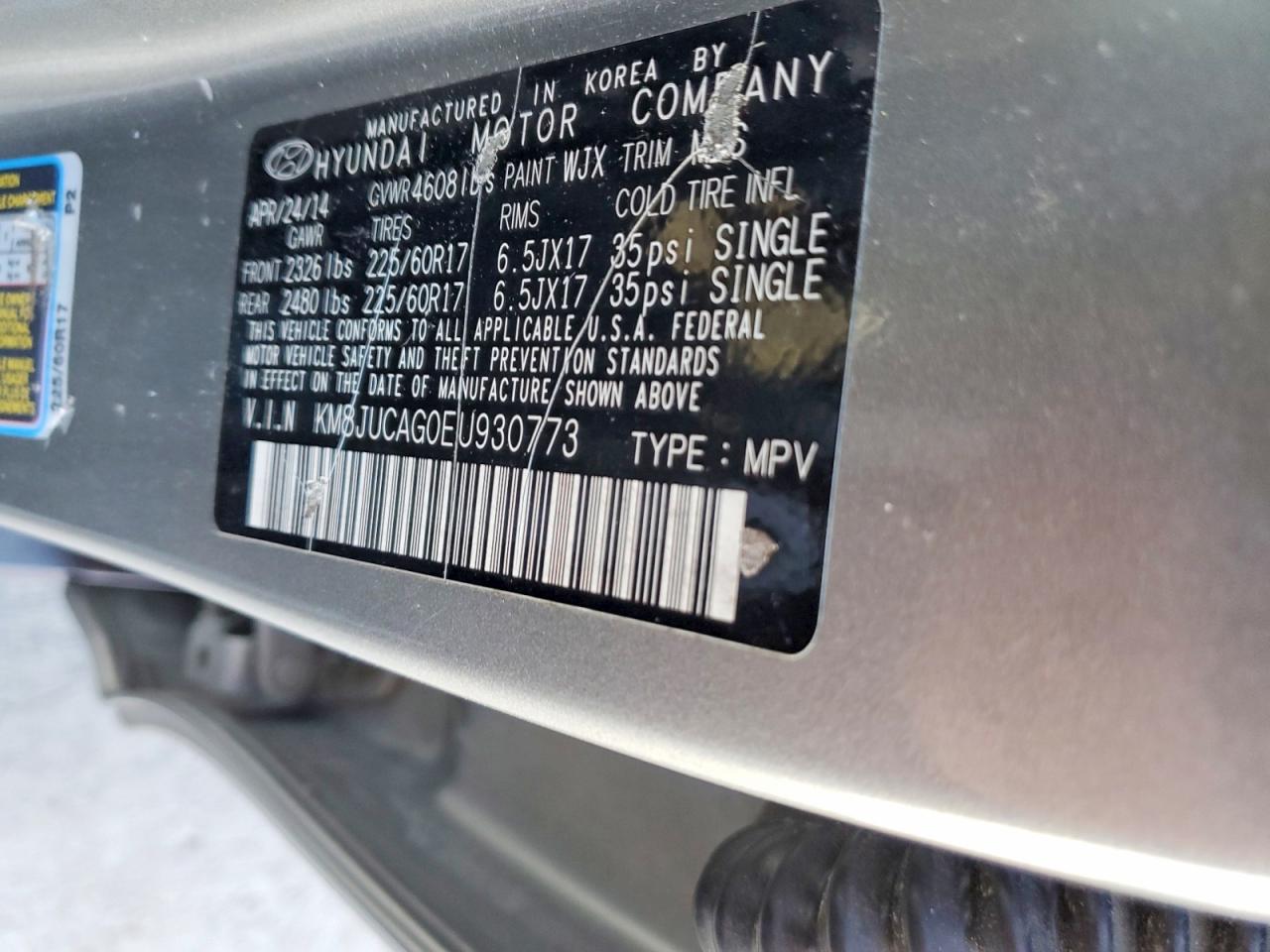 2014 Hyundai Tucson Se Silver vin: KM8JUCAG0EU930773