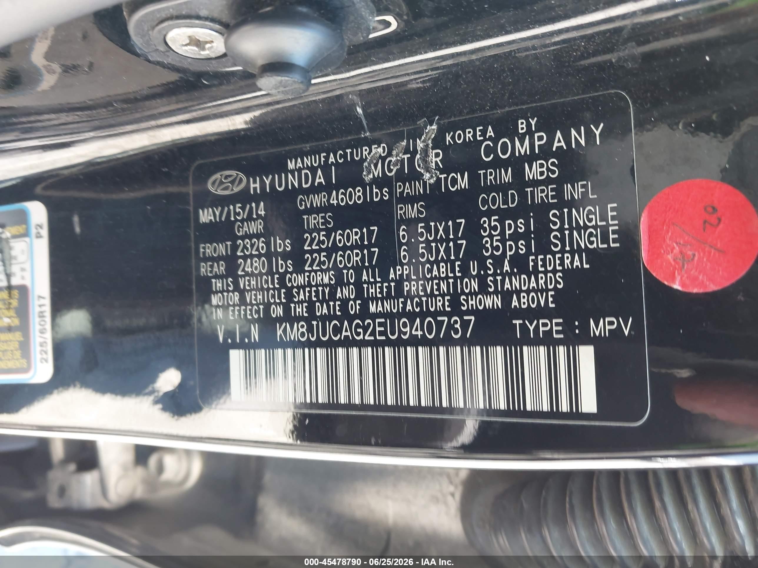 2014 Hyundai Tucson Se Black vin: KM8JUCAG2EU940737