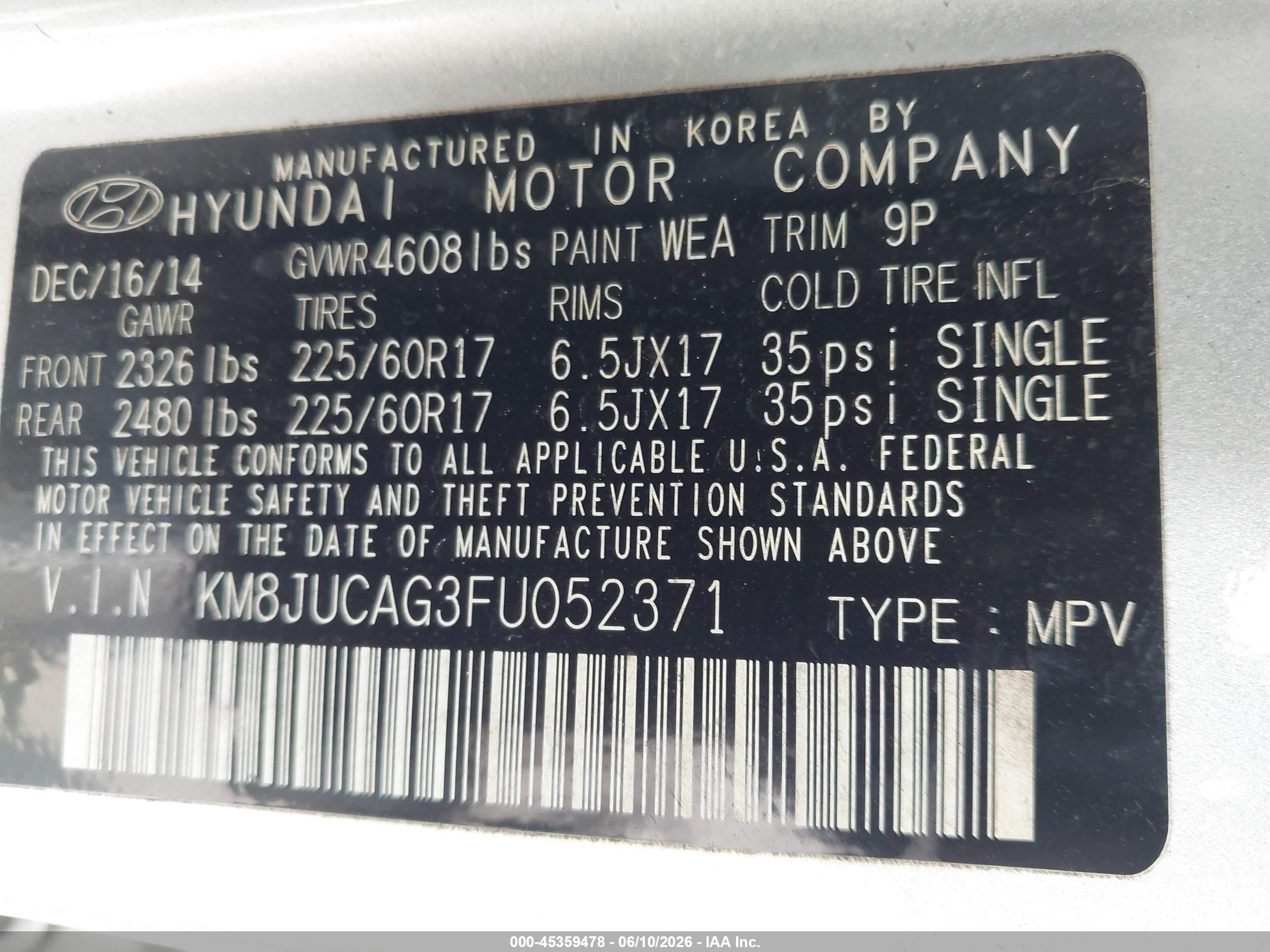 2015 Hyundai Tucson Se Серебряный vin: KM8JUCAG3FU052371