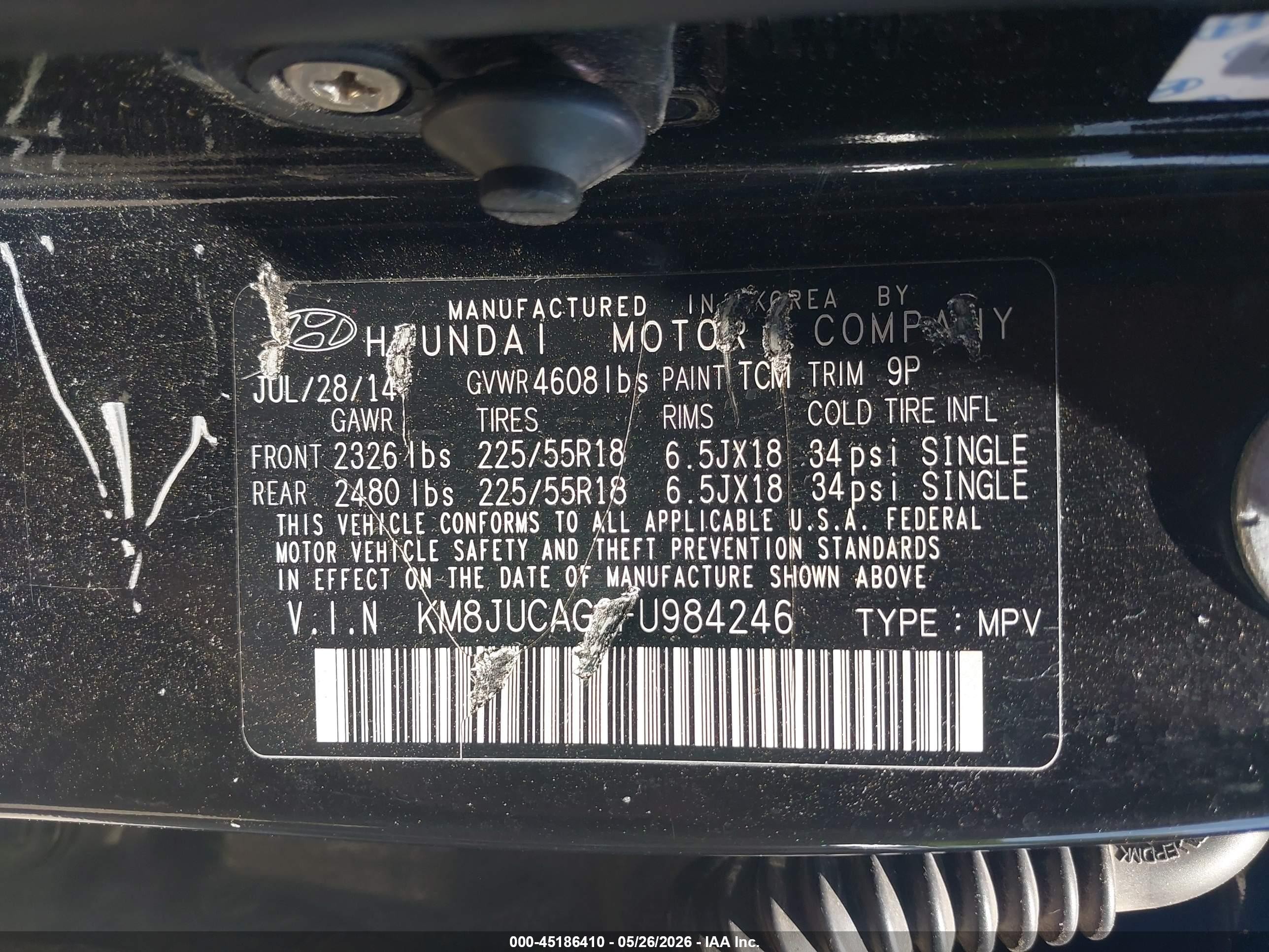 2015 Hyundai Tucson Limited Black vin: KM8JUCAG3FU984246
