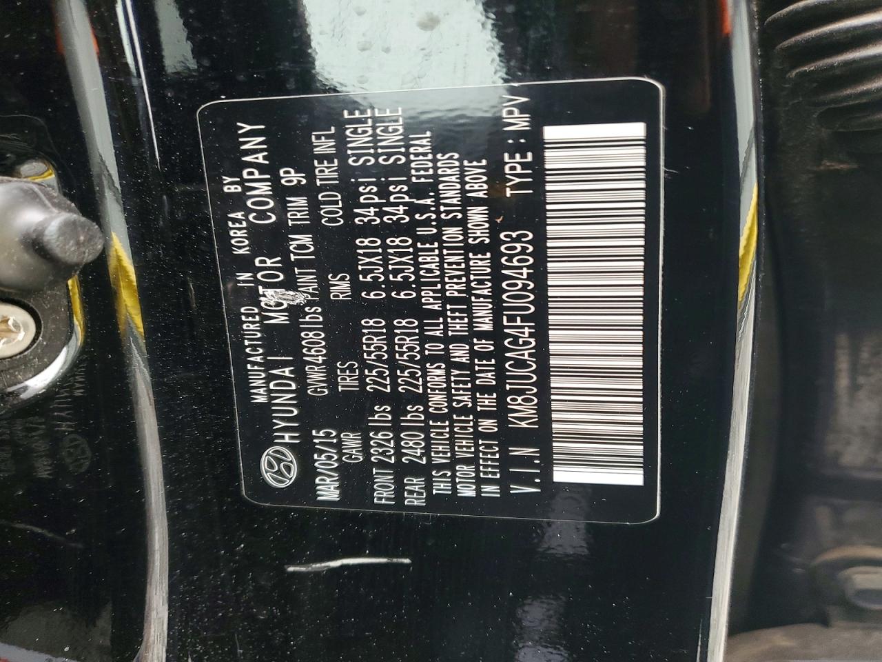 2015 Hyundai Tucson Limited Черный vin: KM8JUCAG4FU094693